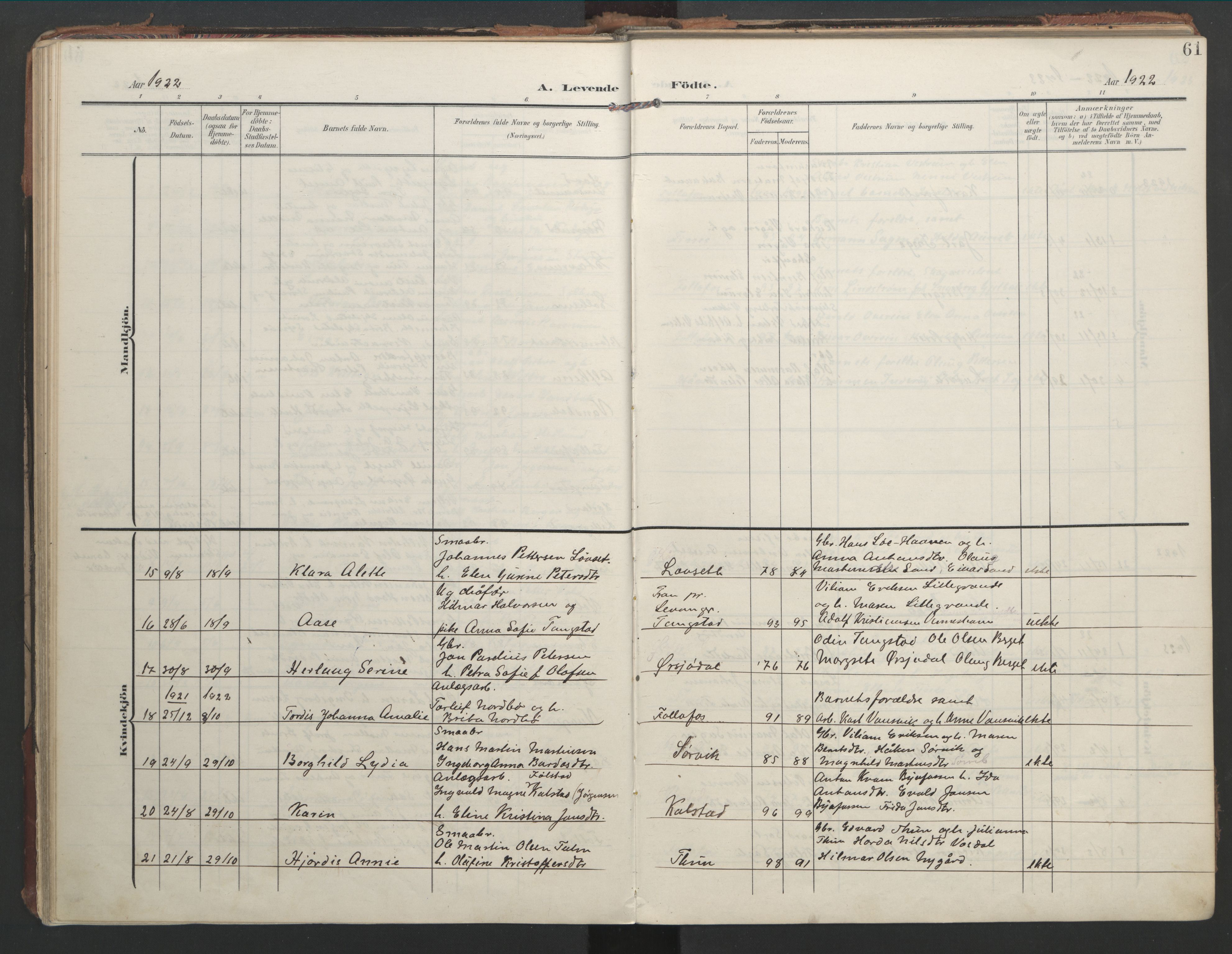 Ministerialprotokoller, klokkerbøker og fødselsregistre - Nord-Trøndelag, AV/SAT-A-1458/744/L0421: Parish register (official) no. 744A05, 1905-1930, p. 61