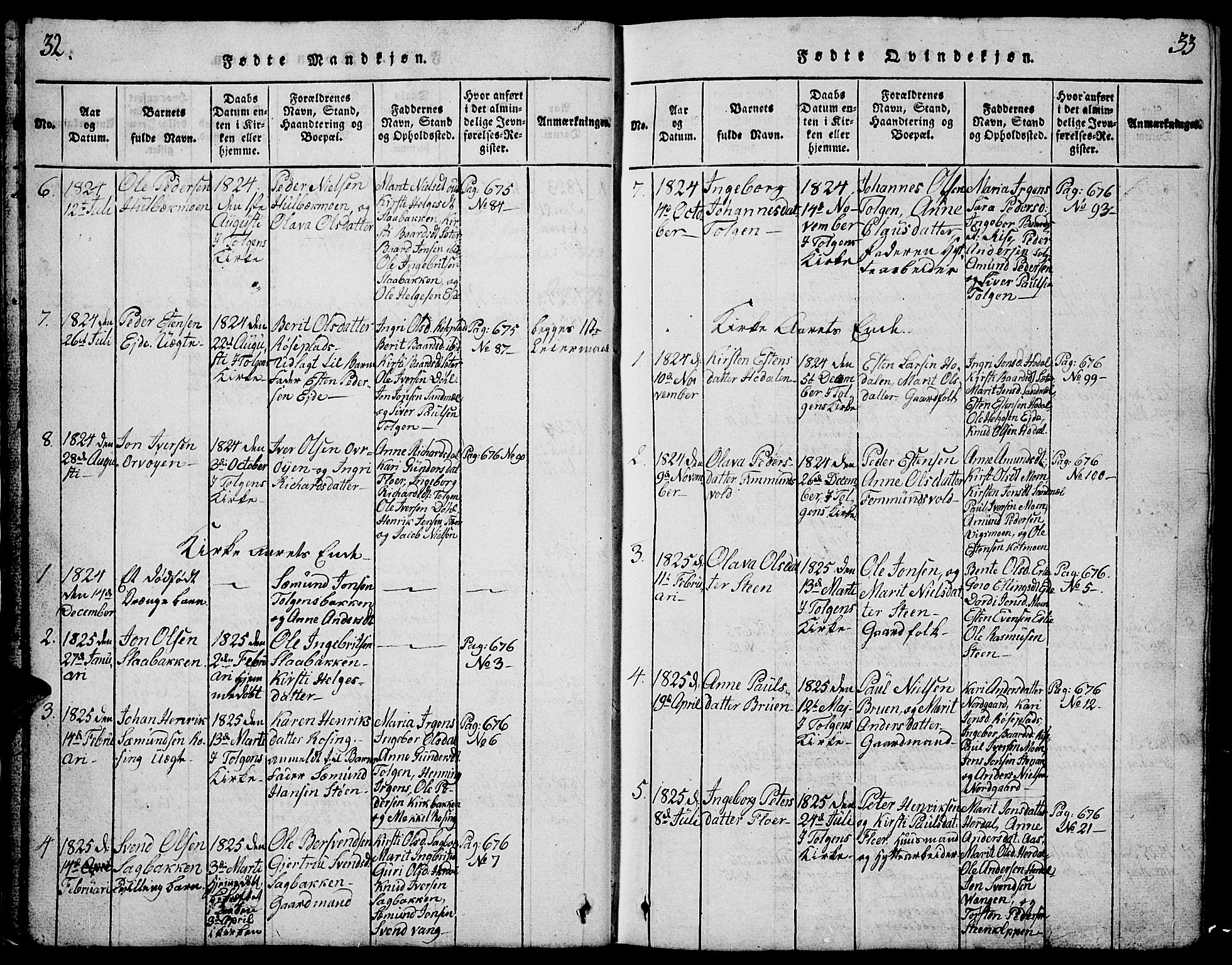 Tolga prestekontor, AV/SAH-PREST-062/L/L0001: Parish register (copy) no. 1, 1814-1877, p. 32-33