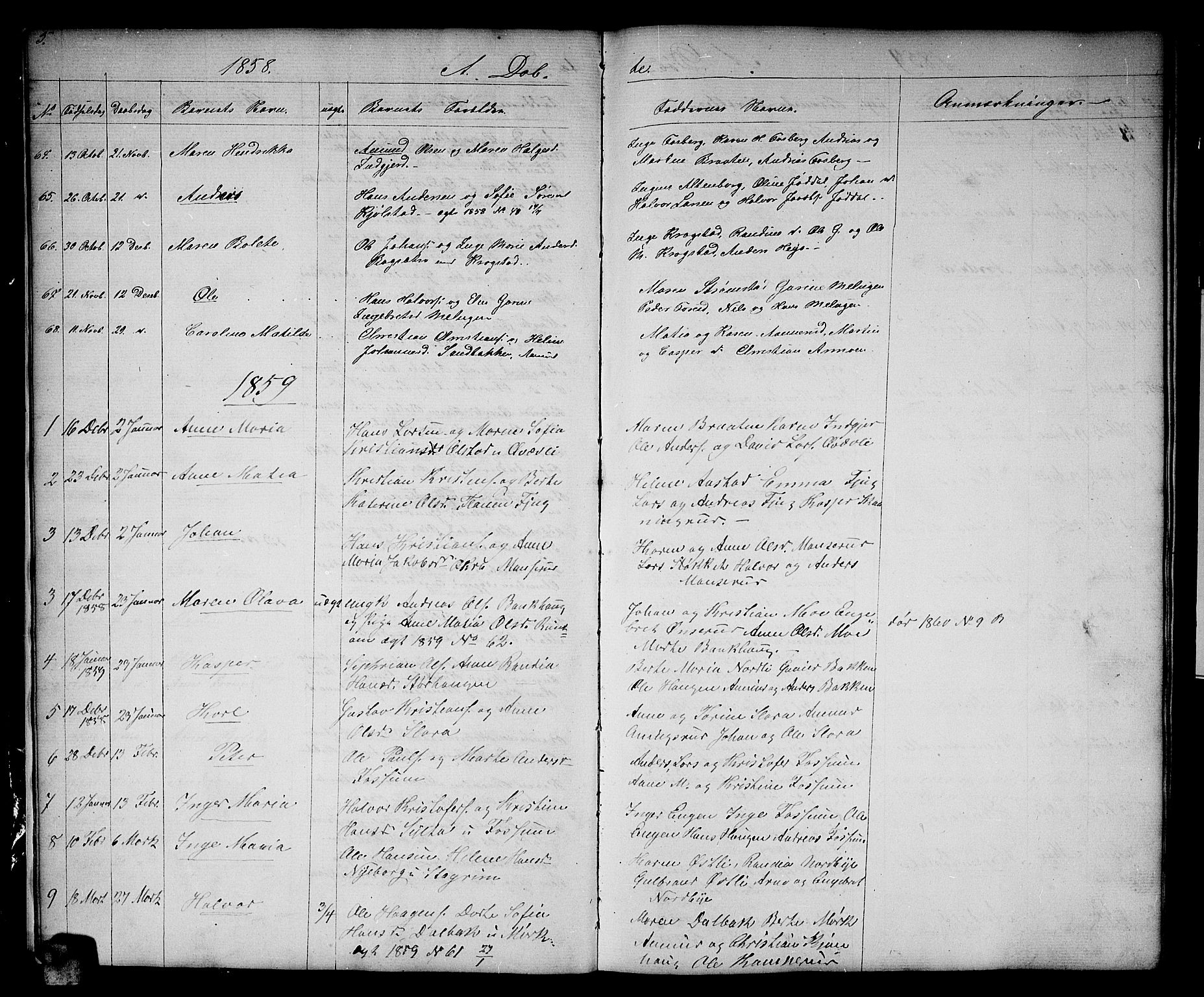 Aurskog prestekontor Kirkebøker, AV/SAO-A-10304a/G/Gb/L0001: Parish register (copy) no. II 1, 1858-1885, p. 5