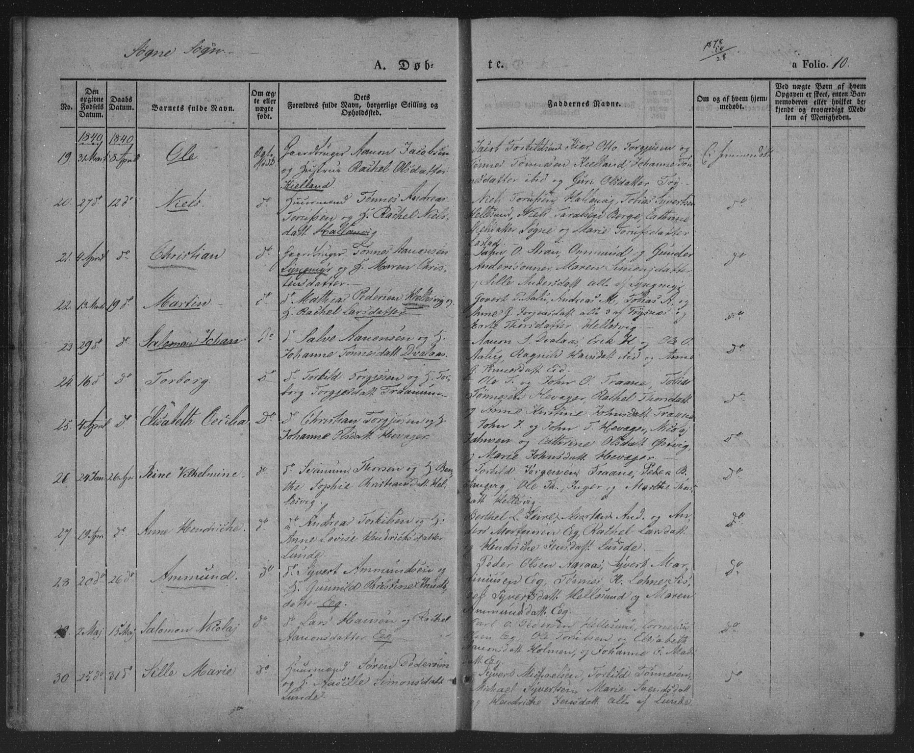 Søgne sokneprestkontor, AV/SAK-1111-0037/F/Fa/Fab/L0009: Parish register (official) no. A 9, 1838-1853, p. 10