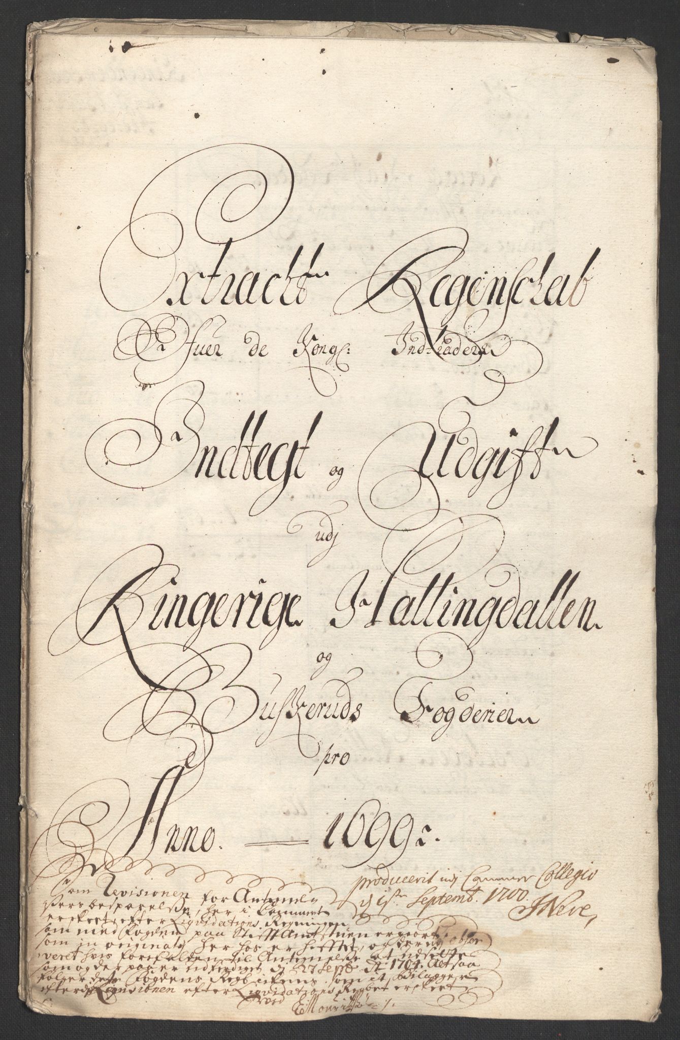 Rentekammeret inntil 1814, Reviderte regnskaper, Fogderegnskap, RA/EA-4092/R22/L1456: Fogderegnskap Ringerike, Hallingdal og Buskerud, 1699, p. 3