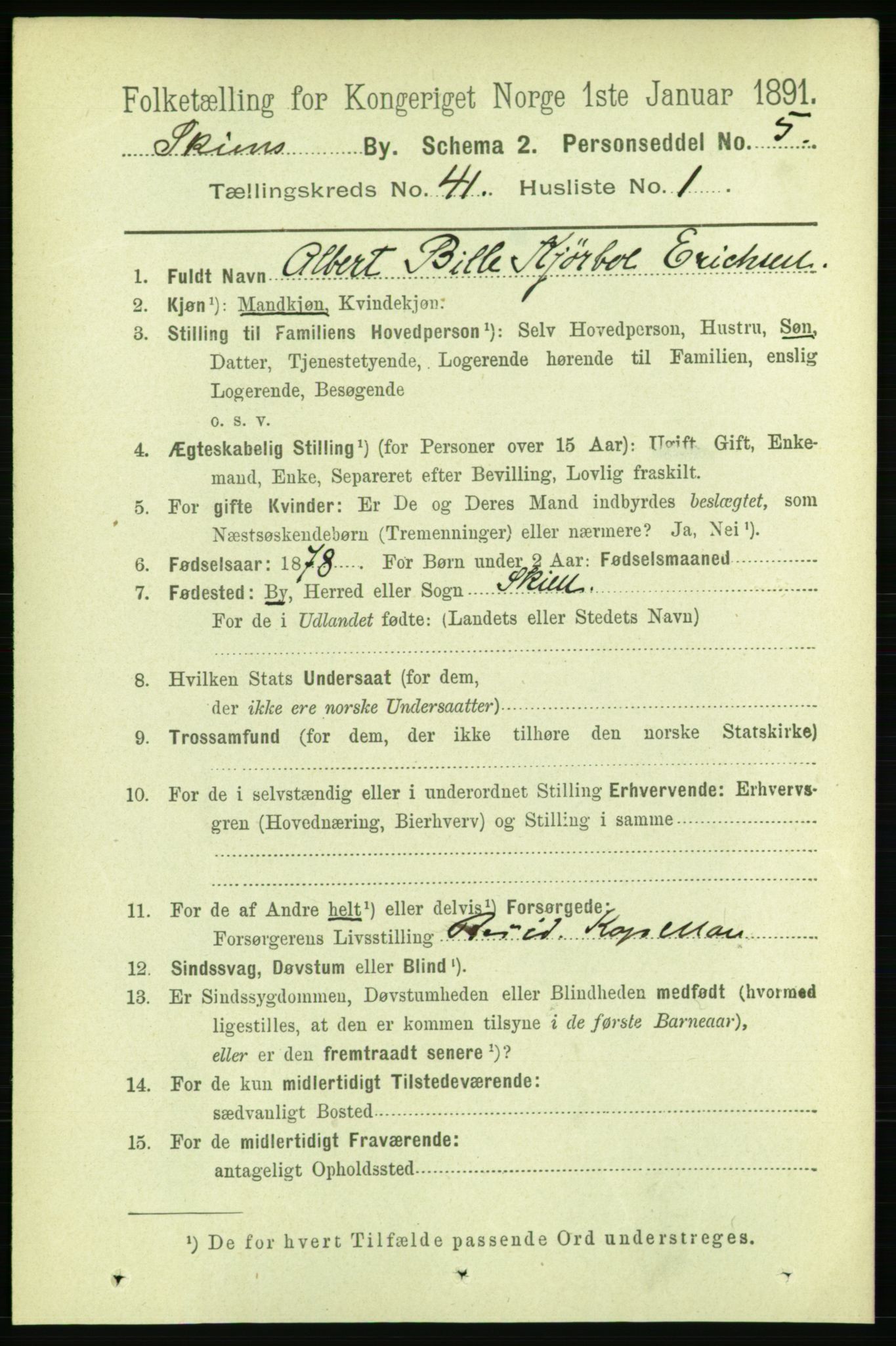 RA, 1891 census for 0806 Skien, 1891, p. 8445