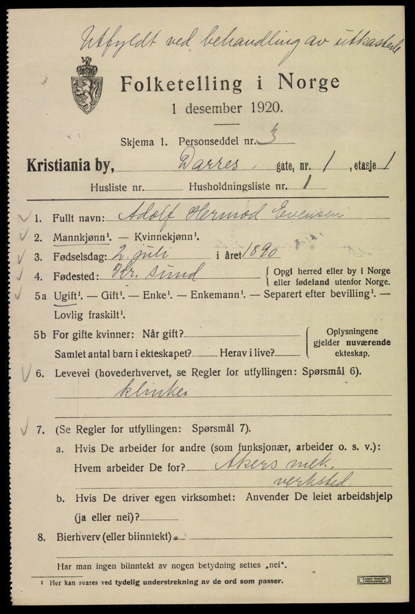 SAO, 1920 census for Kristiania, 1920, p. 197193