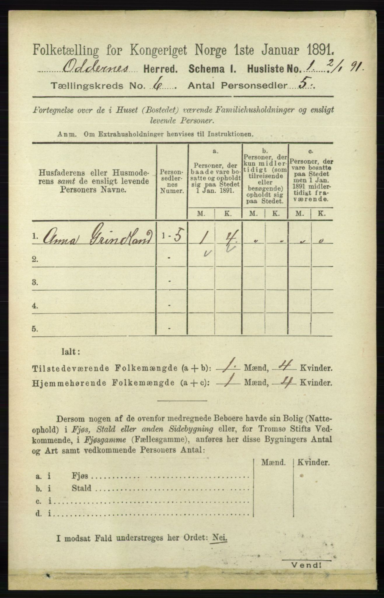 RA, 1891 census for 1012 Oddernes, 1891, p. 2150