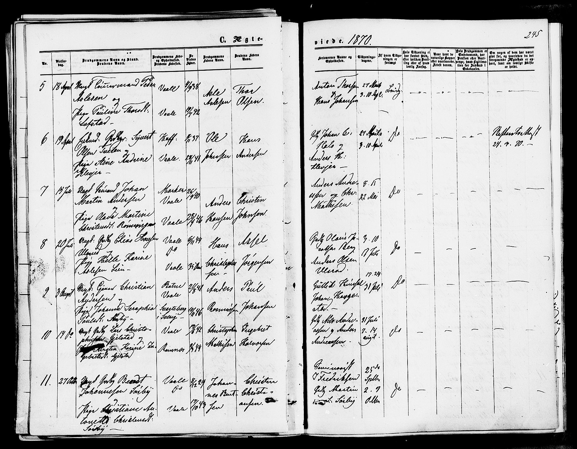 Våle kirkebøker, SAKO/A-334/F/Fa/L0010: Parish register (official) no. I 10, 1861-1877, p. 245