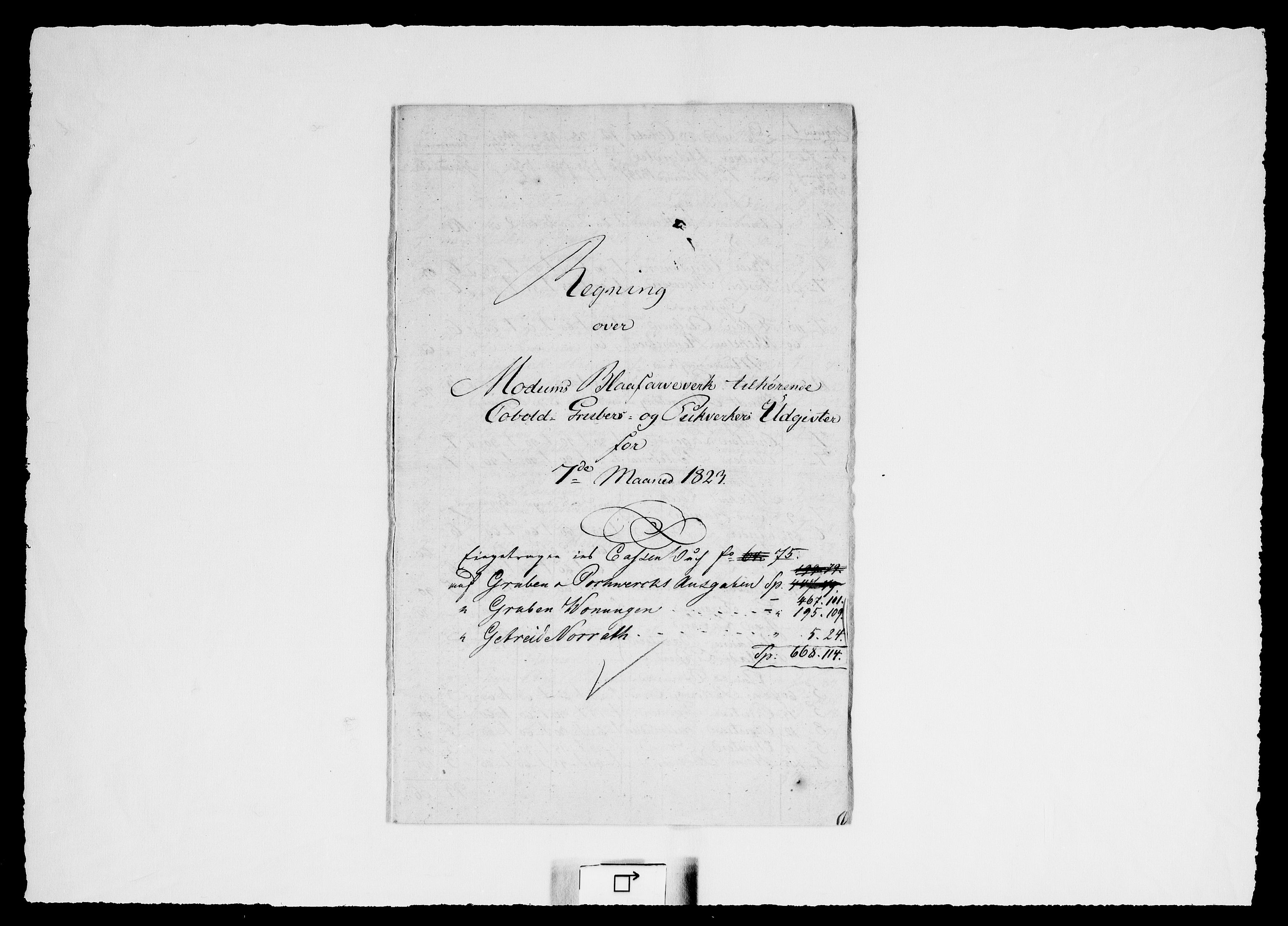 Modums Blaafarveværk, AV/RA-PA-0157/G/Gd/Gdd/L0255/0001: -- / Regning over gruver pukkverk m.v., 1823-1826, p. 2