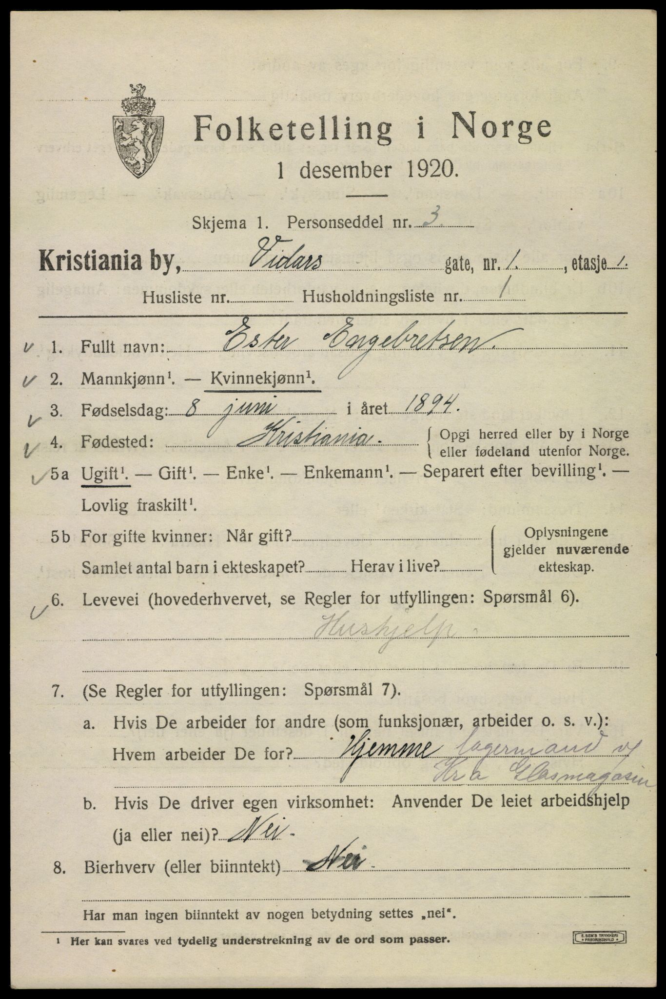 SAO, 1920 census for Kristiania, 1920, p. 636229