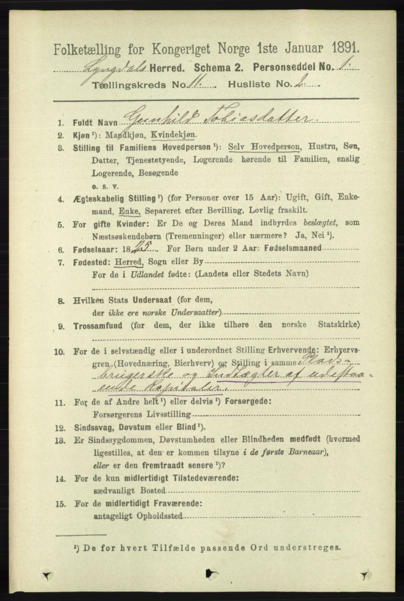 RA, 1891 census for 1032 Lyngdal, 1891, p. 4826