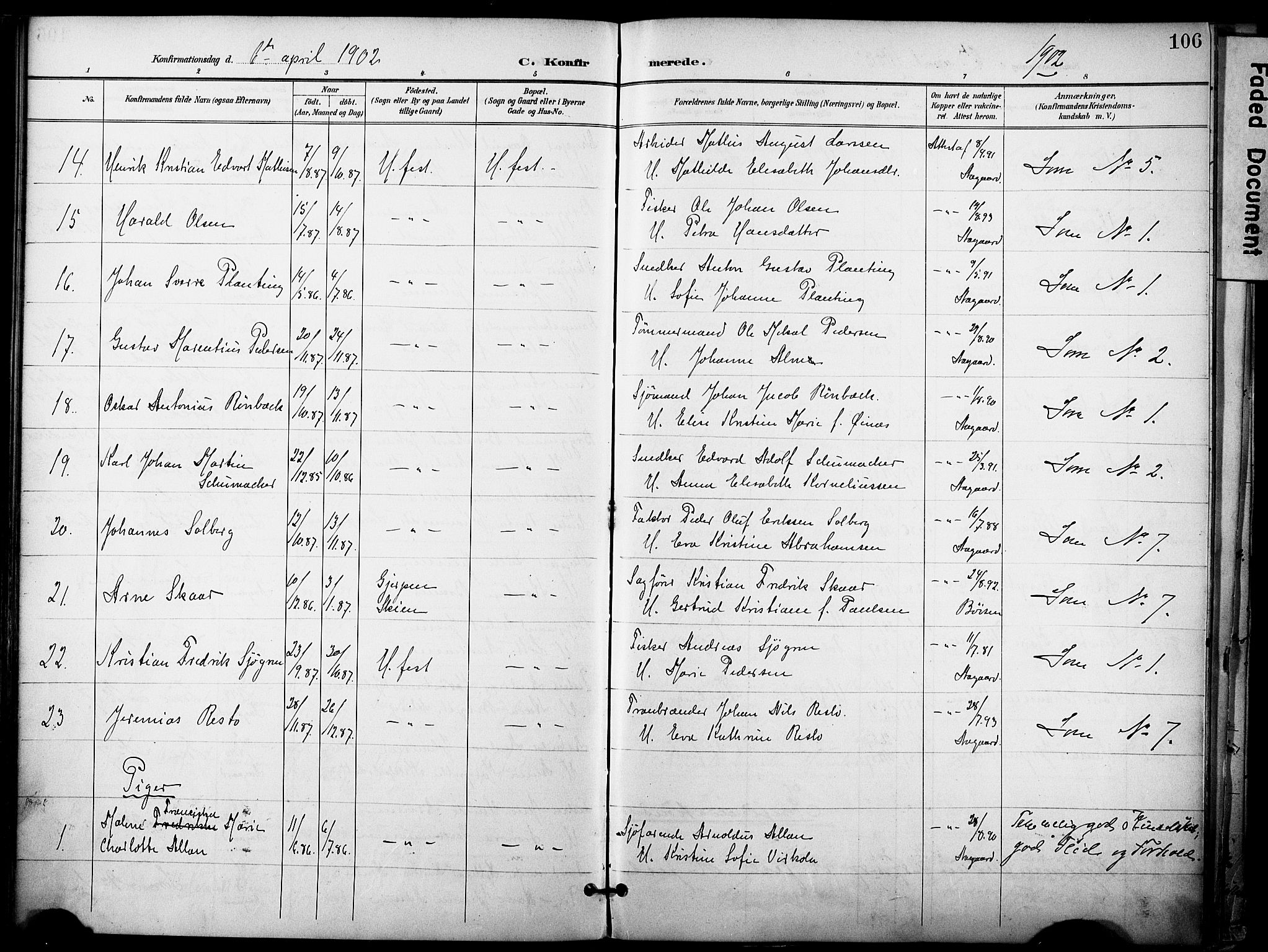 Hammerfest sokneprestkontor, SATØ/S-1347/H/Ha/L0010.kirke: Parish register (official) no. 10, 1898-1905, p. 106