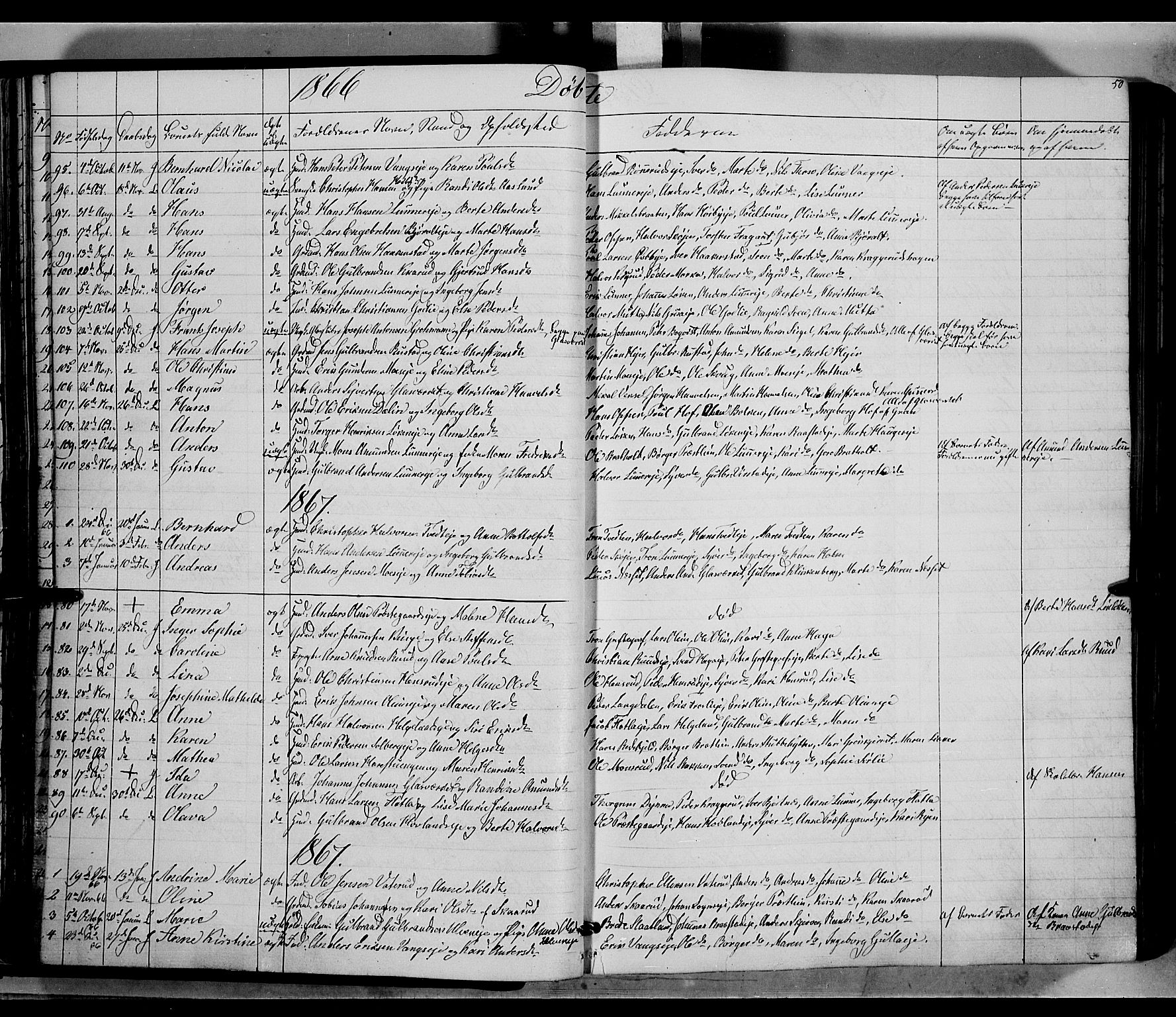 Jevnaker prestekontor, SAH/PREST-116/H/Ha/Haa/L0007: Parish register (official) no. 7, 1858-1876, p. 50