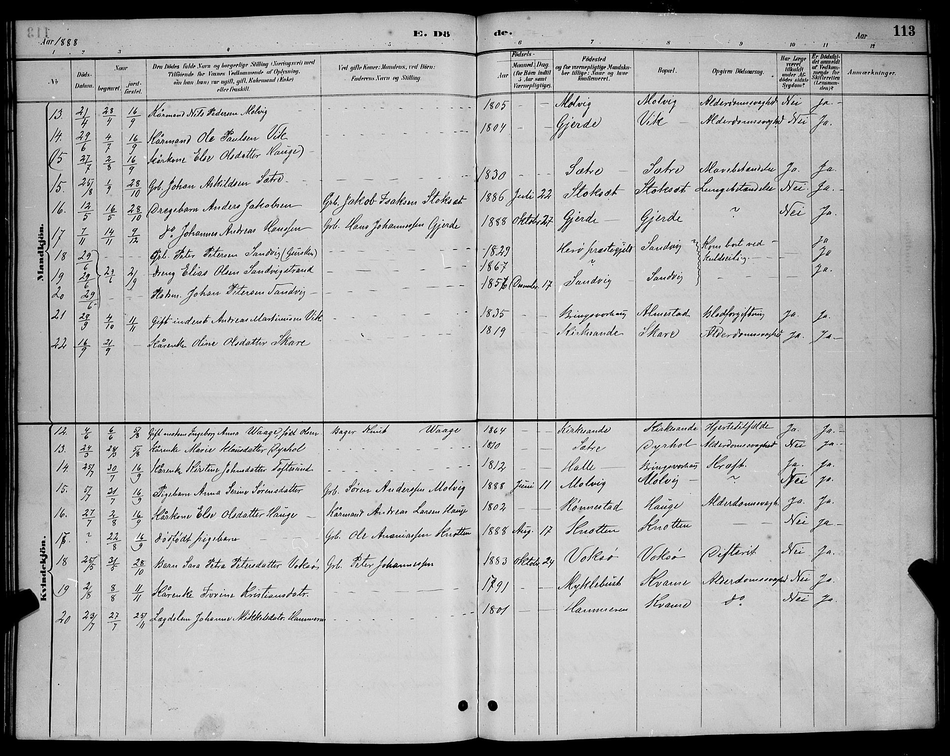 Ministerialprotokoller, klokkerbøker og fødselsregistre - Møre og Romsdal, AV/SAT-A-1454/503/L0048: Parish register (copy) no. 503C03, 1885-1893, p. 113