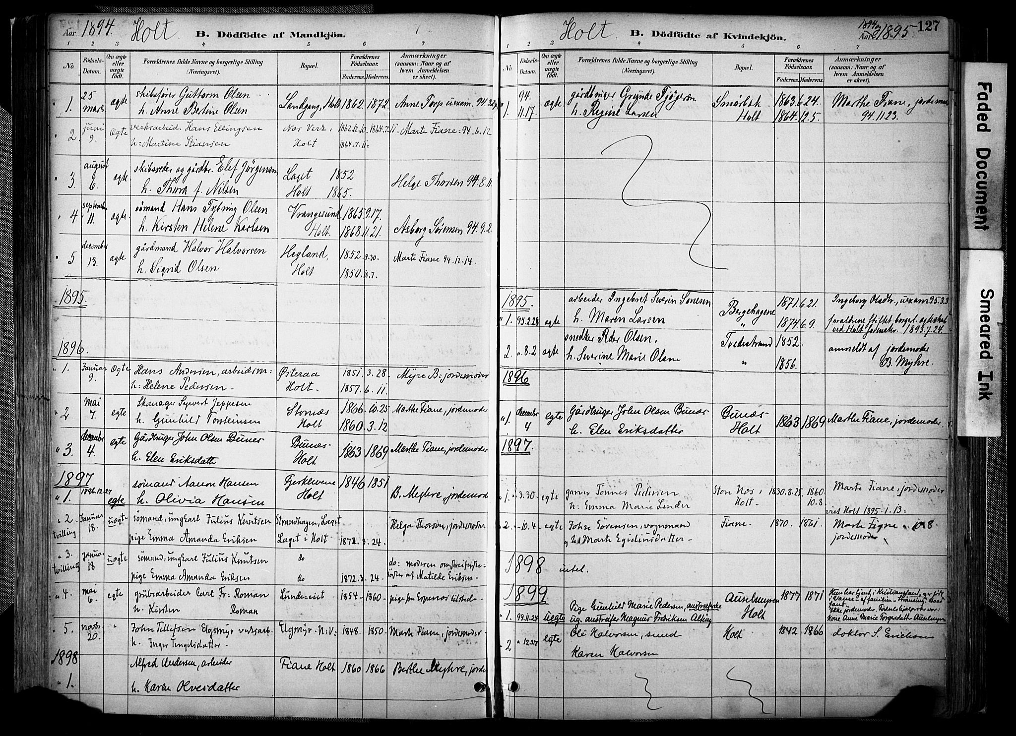 Holt sokneprestkontor, AV/SAK-1111-0021/F/Fa/L0012: Parish register (official) no. A 12, 1885-1907, p. 127