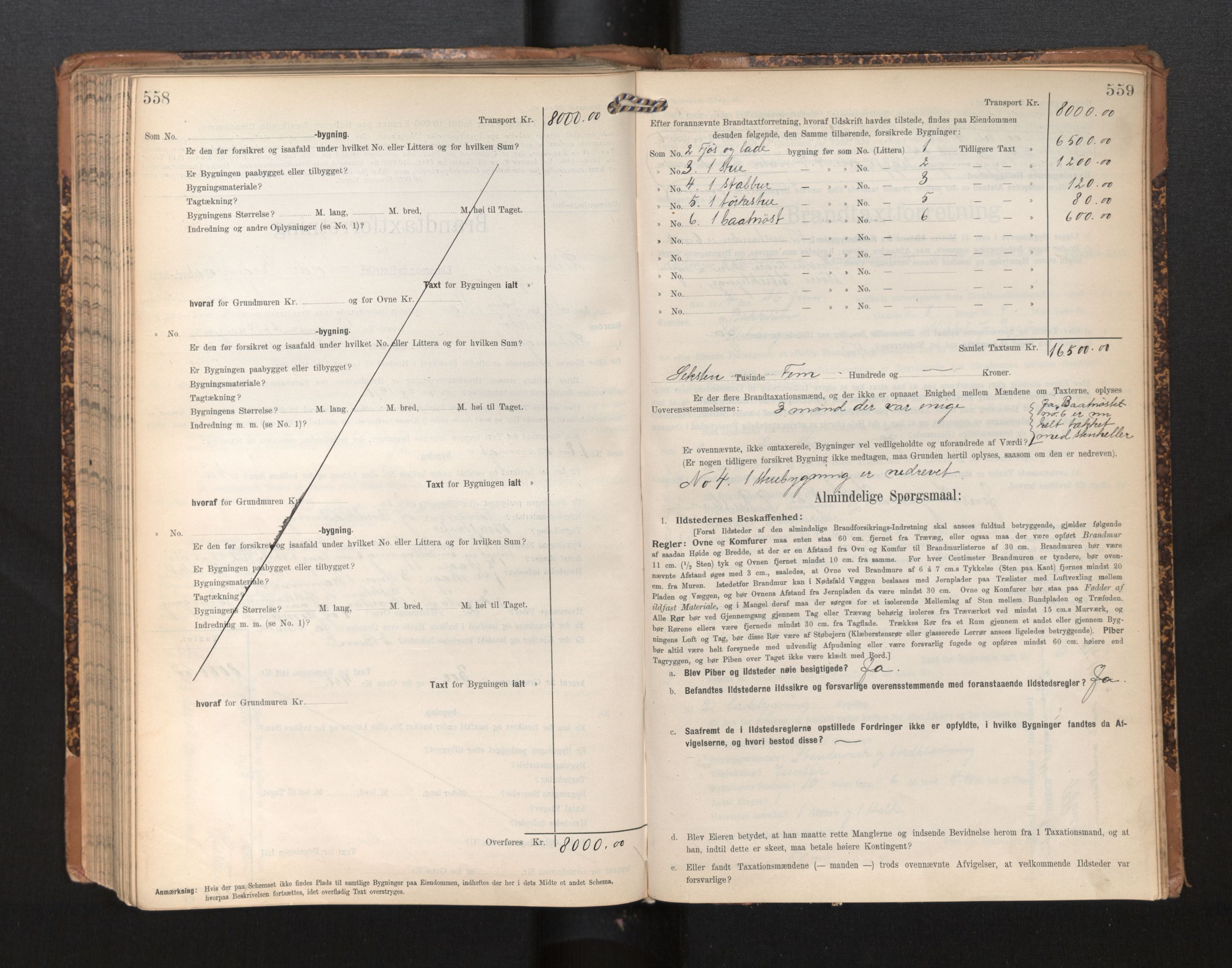 Lensmannen i Leikanger, SAB/A-29201/0012/L0005: Branntakstprotokoll, skjematakst, 1907-1917, p. 558-559