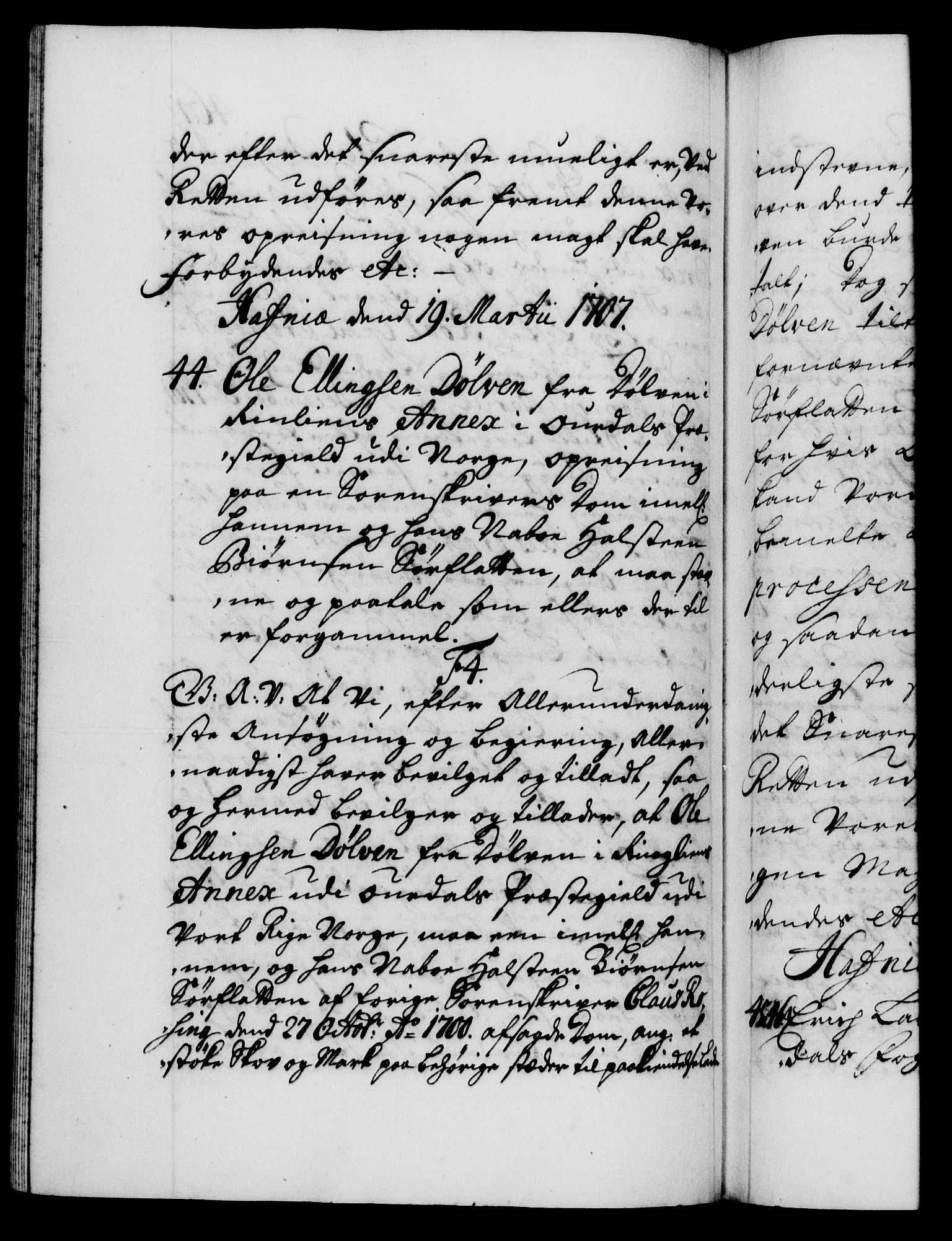 Danske Kanselli 1572-1799, AV/RA-EA-3023/F/Fc/Fca/Fcaa/L0019: Norske registre, 1704-1707, p. 461b