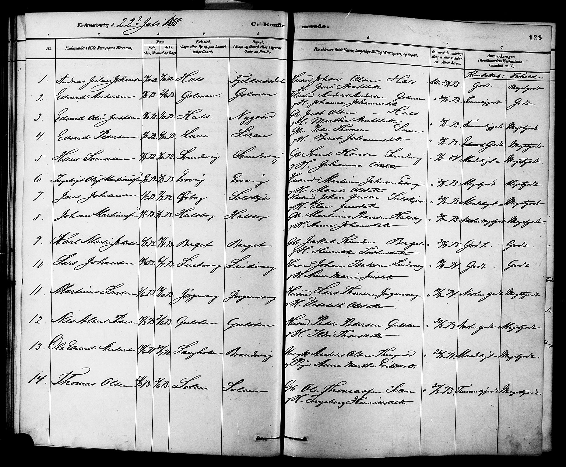 Ministerialprotokoller, klokkerbøker og fødselsregistre - Møre og Romsdal, AV/SAT-A-1454/577/L0896: Parish register (official) no. 577A03, 1880-1898, p. 128