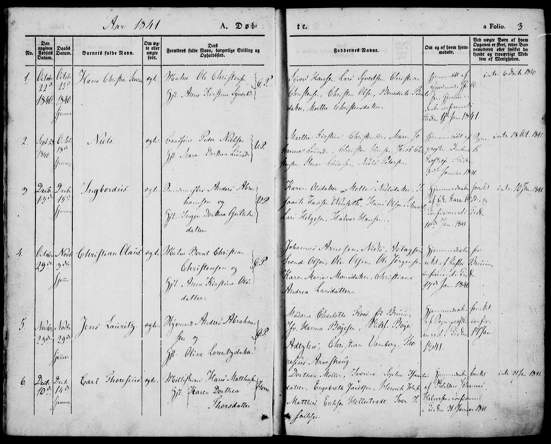Porsgrunn kirkebøker , SAKO/A-104/F/Fa/L0006: Parish register (official) no. 6, 1841-1857, p. 3
