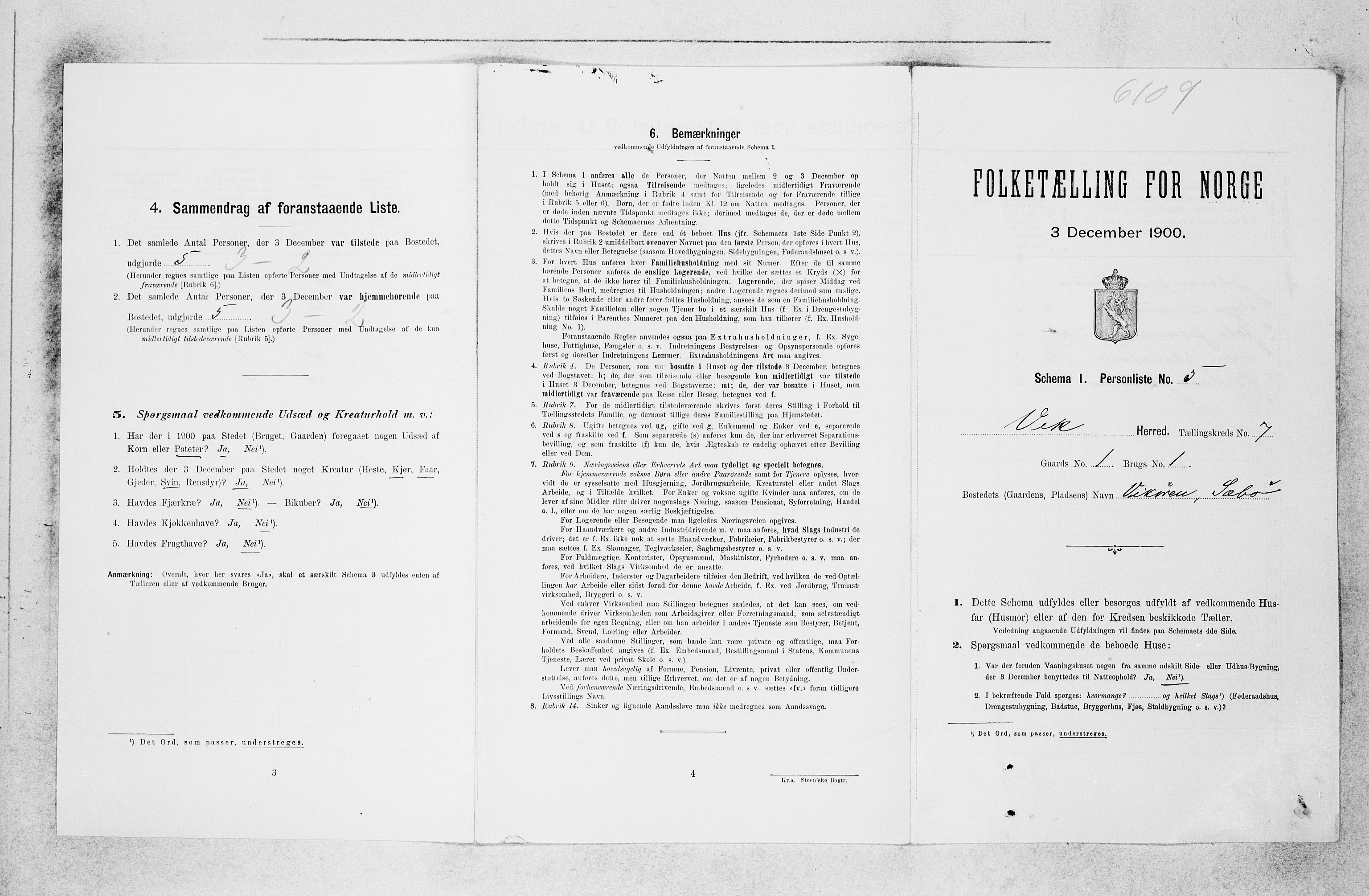 SAB, 1900 census for Vik, 1900, p. 665