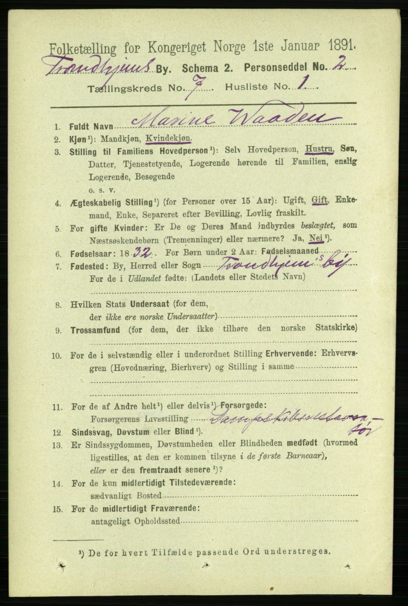 RA, 1891 census for 1601 Trondheim, 1891, p. 5998