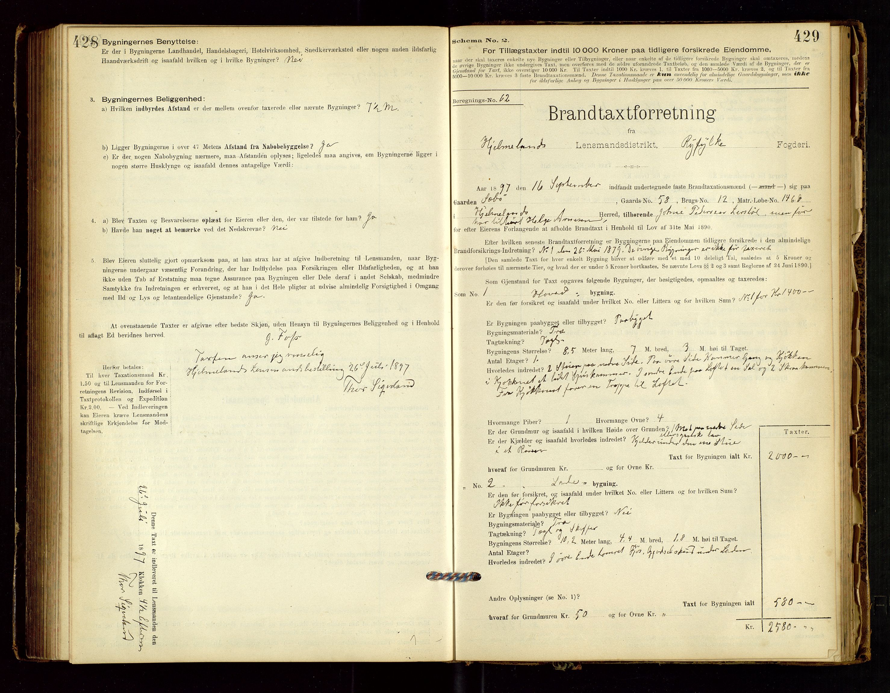 Hjelmeland lensmannskontor, AV/SAST-A-100439/Gob/L0001: "Brandtaxationsprotokol", 1895-1932, p. 428-429