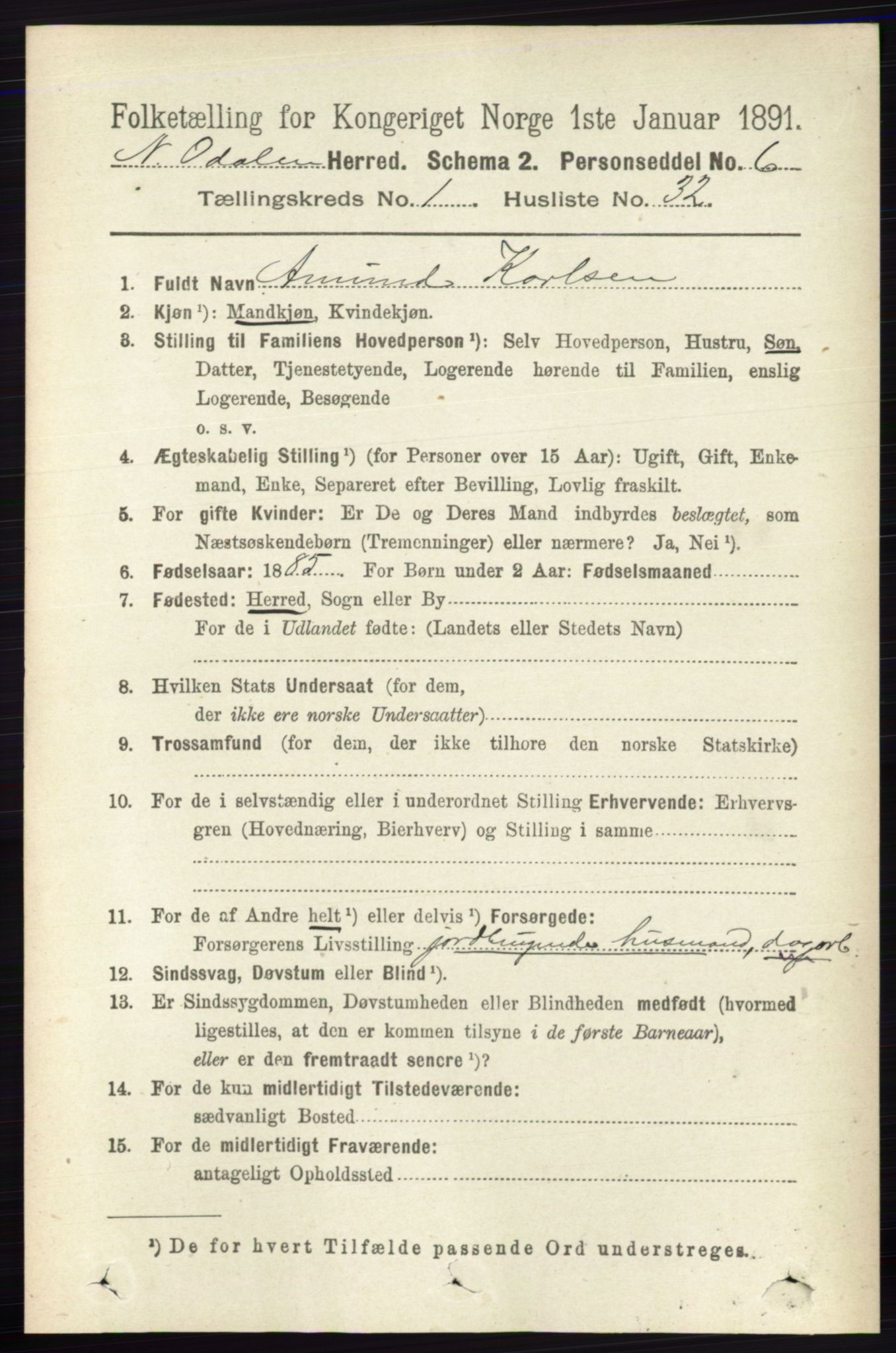 RA, 1891 census for 0418 Nord-Odal, 1891, p. 256