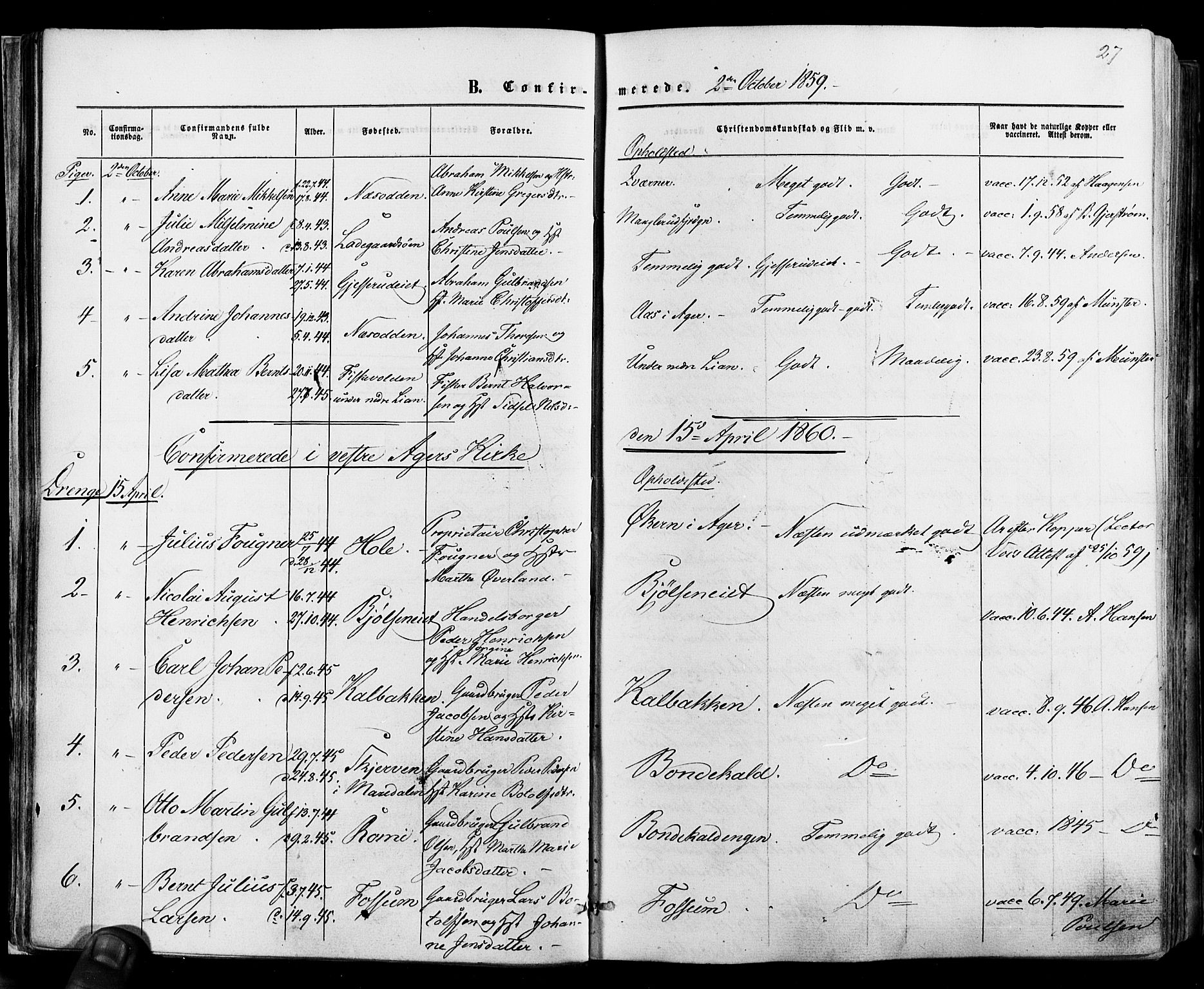 Vestre Aker prestekontor Kirkebøker, SAO/A-10025/F/Fa/L0005: Parish register (official) no. 5, 1859-1877, p. 27