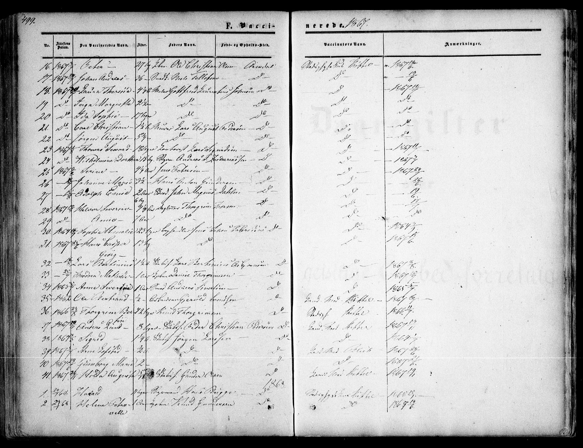 Arendal sokneprestkontor, Trefoldighet, SAK/1111-0040/F/Fa/L0006: Parish register (official) no. A 6, 1855-1868, p. 499