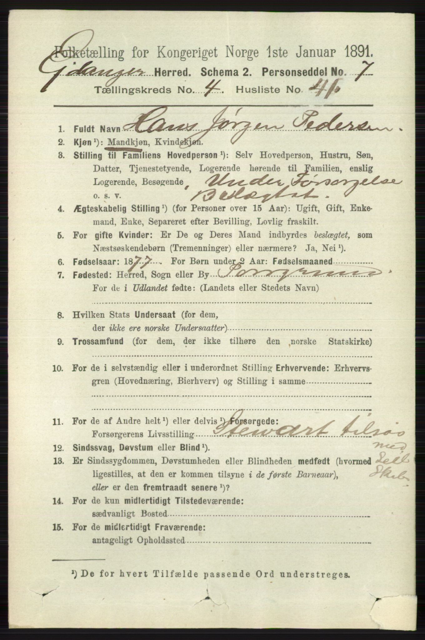 RA, 1891 census for 0813 Eidanger, 1891, p. 2227