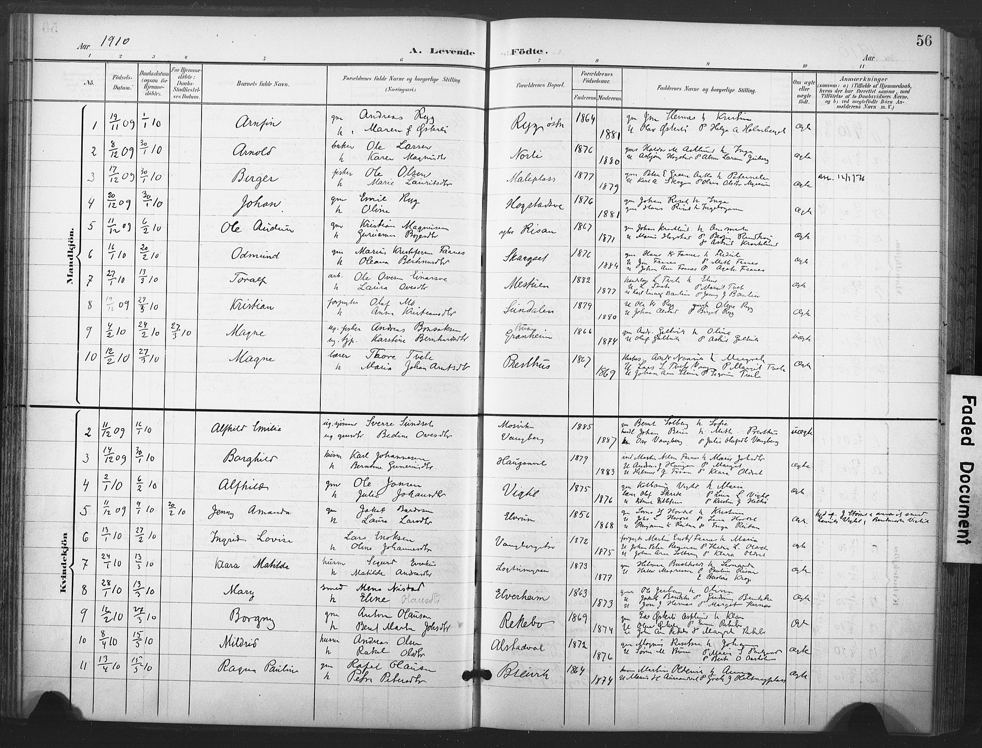 Ministerialprotokoller, klokkerbøker og fødselsregistre - Nord-Trøndelag, SAT/A-1458/713/L0122: Parish register (official) no. 713A11, 1899-1910, p. 56