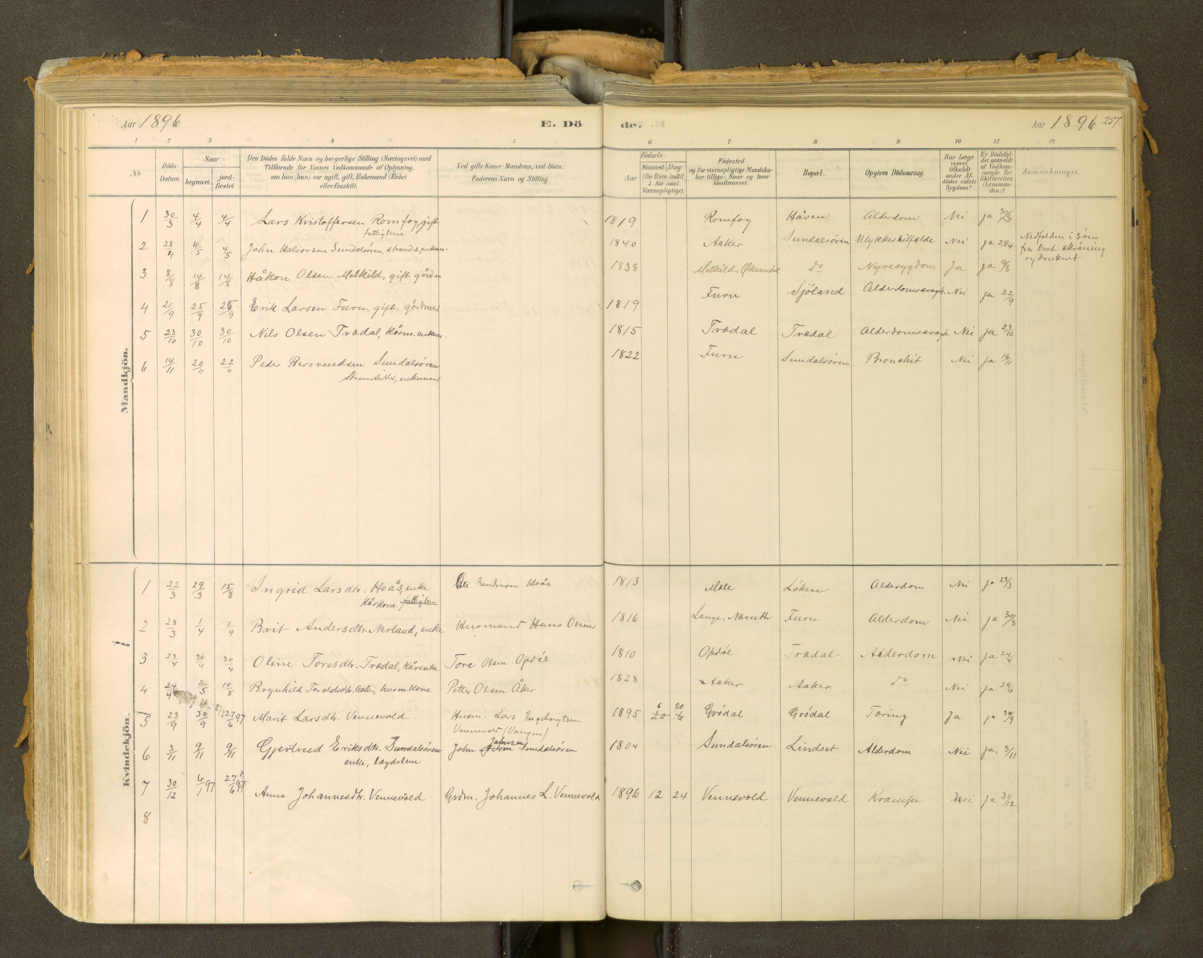 Sunndal sokneprestkontor, SAT/A-1085/1/I/I1/I1a: Parish register (official) no. 2, 1877-1914, p. 257
