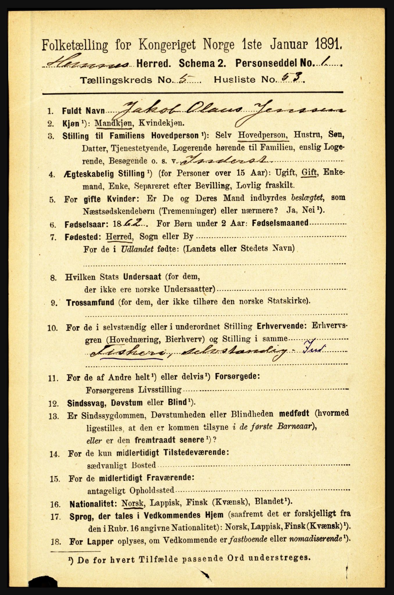 RA, 1891 census for 1832 Hemnes, 1891, p. 2881