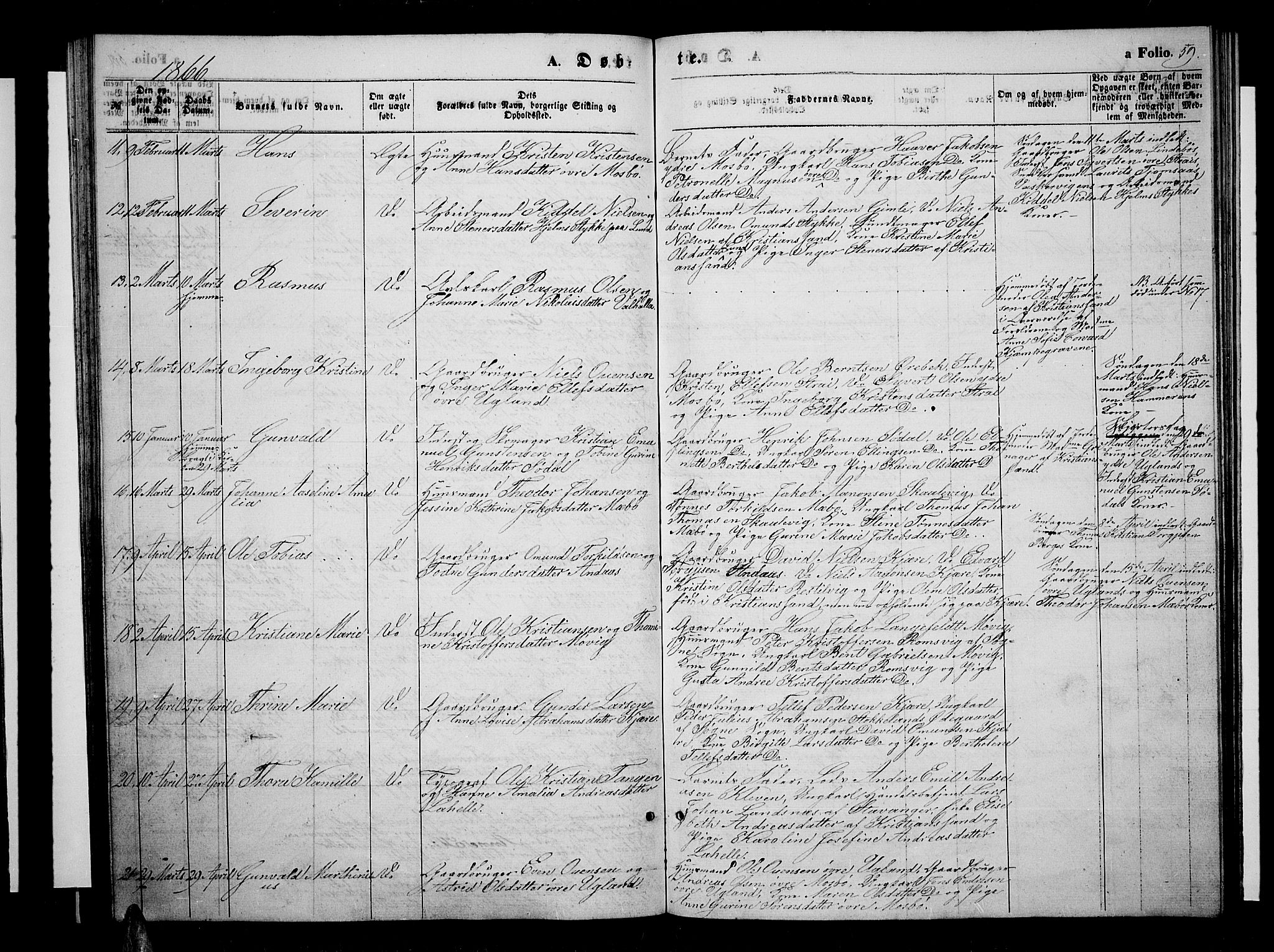 Oddernes sokneprestkontor, AV/SAK-1111-0033/F/Fb/Fba/L0006: Parish register (copy) no. B 6 /1, 1860-1869, p. 59