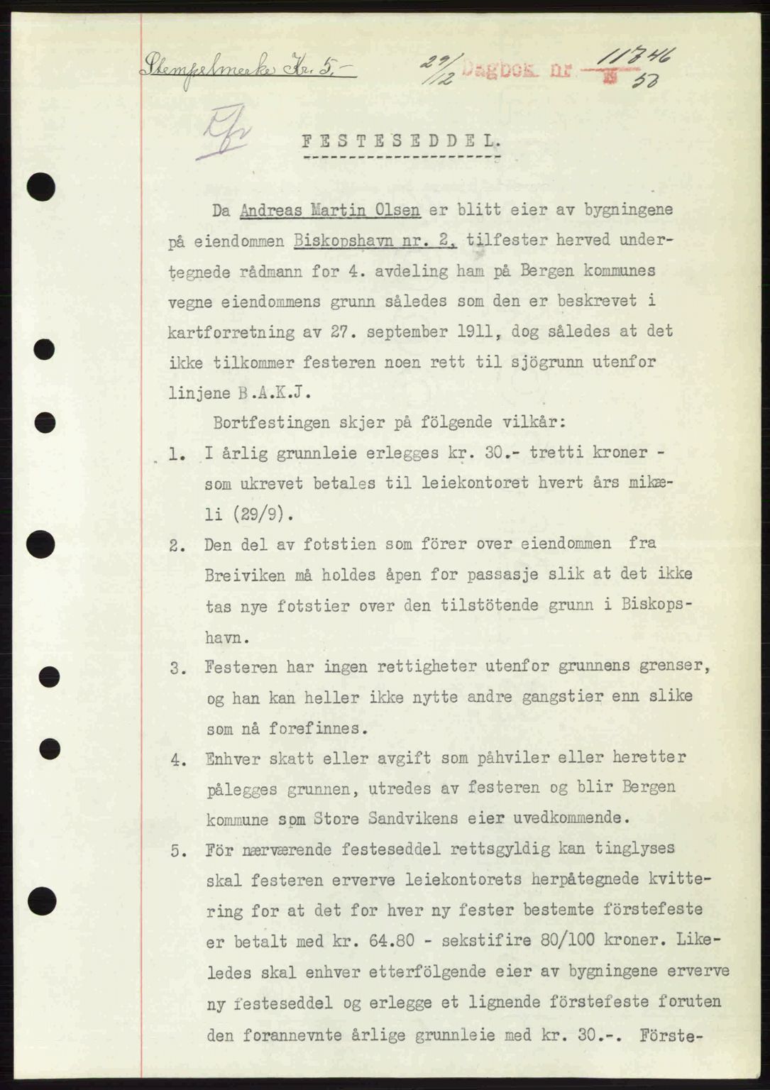 Byfogd og Byskriver i Bergen, AV/SAB-A-3401/03/03Bc/L0034: Mortgage book no. A27-28, 1950-1950, Diary no: : 11746/1950