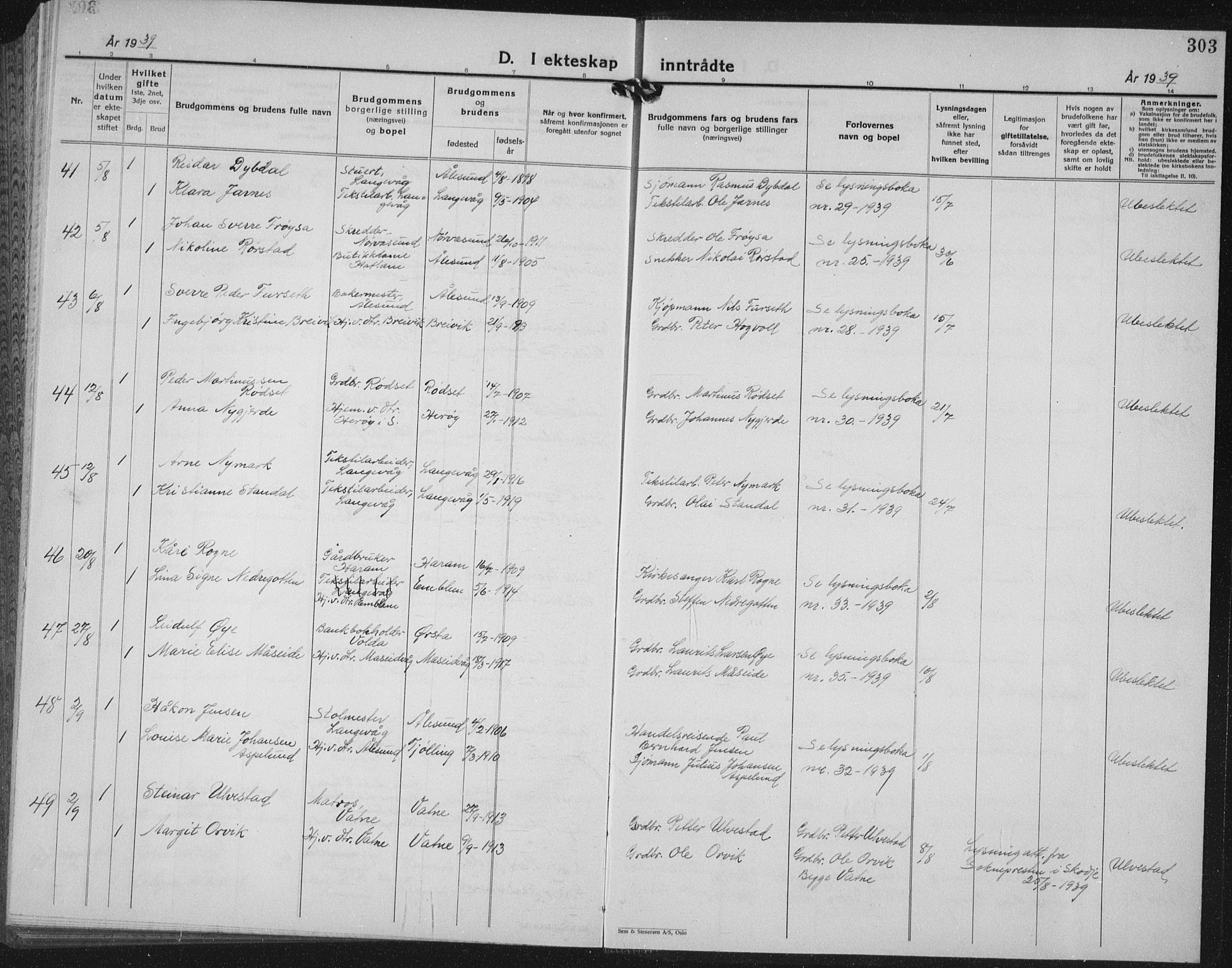 Ministerialprotokoller, klokkerbøker og fødselsregistre - Møre og Romsdal, AV/SAT-A-1454/528/L0436: Parish register (copy) no. 528C17, 1927-1939, p. 303