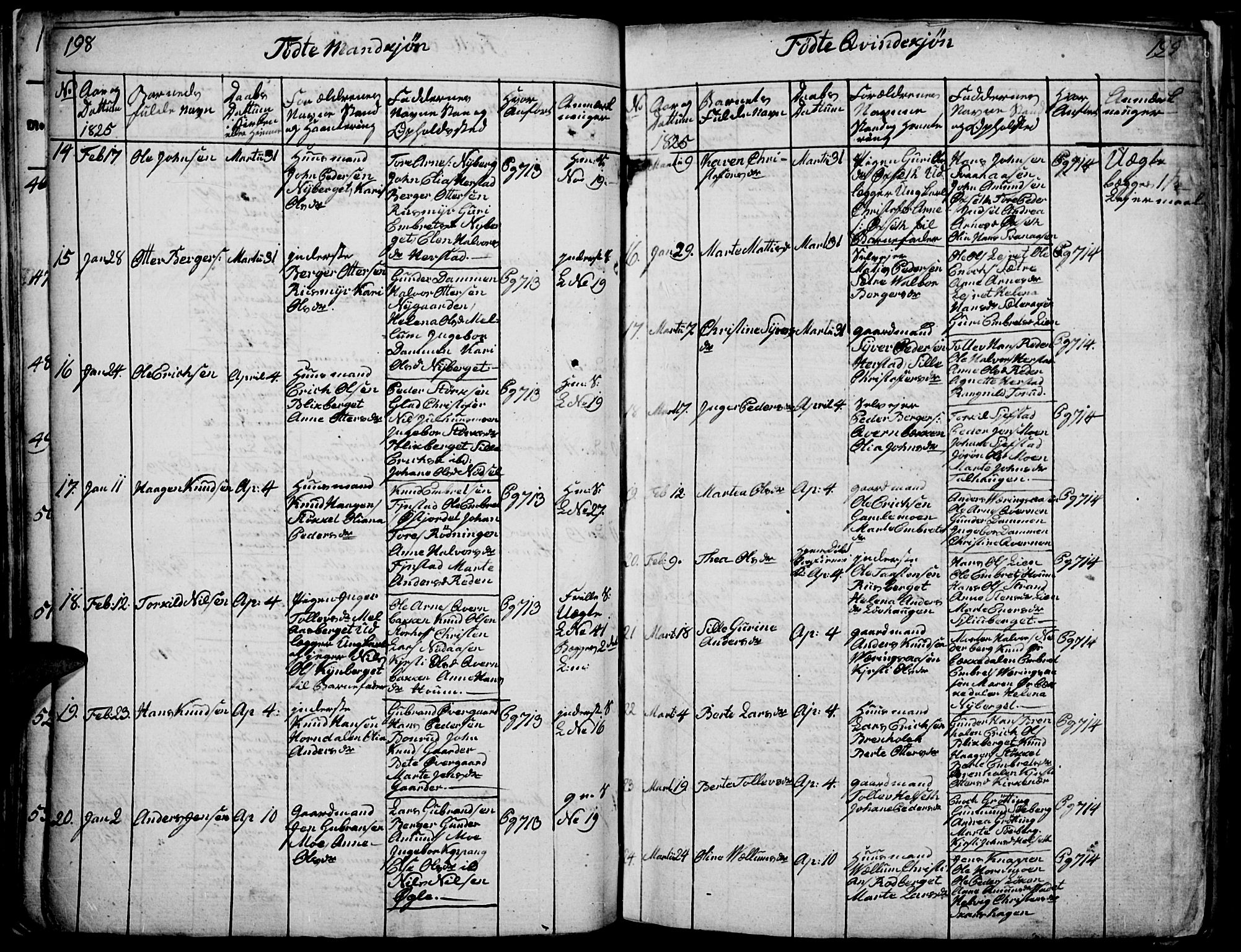 Elverum prestekontor, AV/SAH-PREST-044/H/Ha/Haa/L0007: Parish register (official) no. 7, 1815-1830, p. 198-199