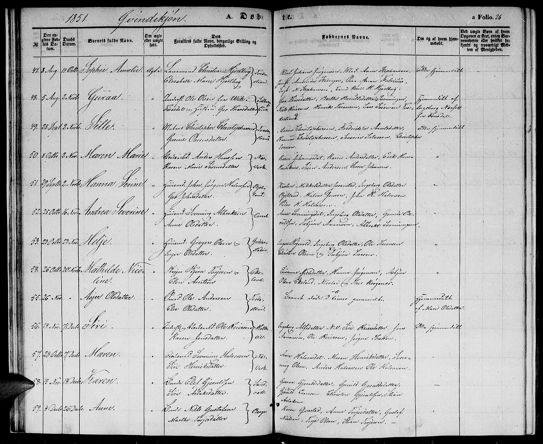 Holt sokneprestkontor, AV/SAK-1111-0021/F/Fb/L0007: Parish register (copy) no. B 7, 1849-1858, p. 26