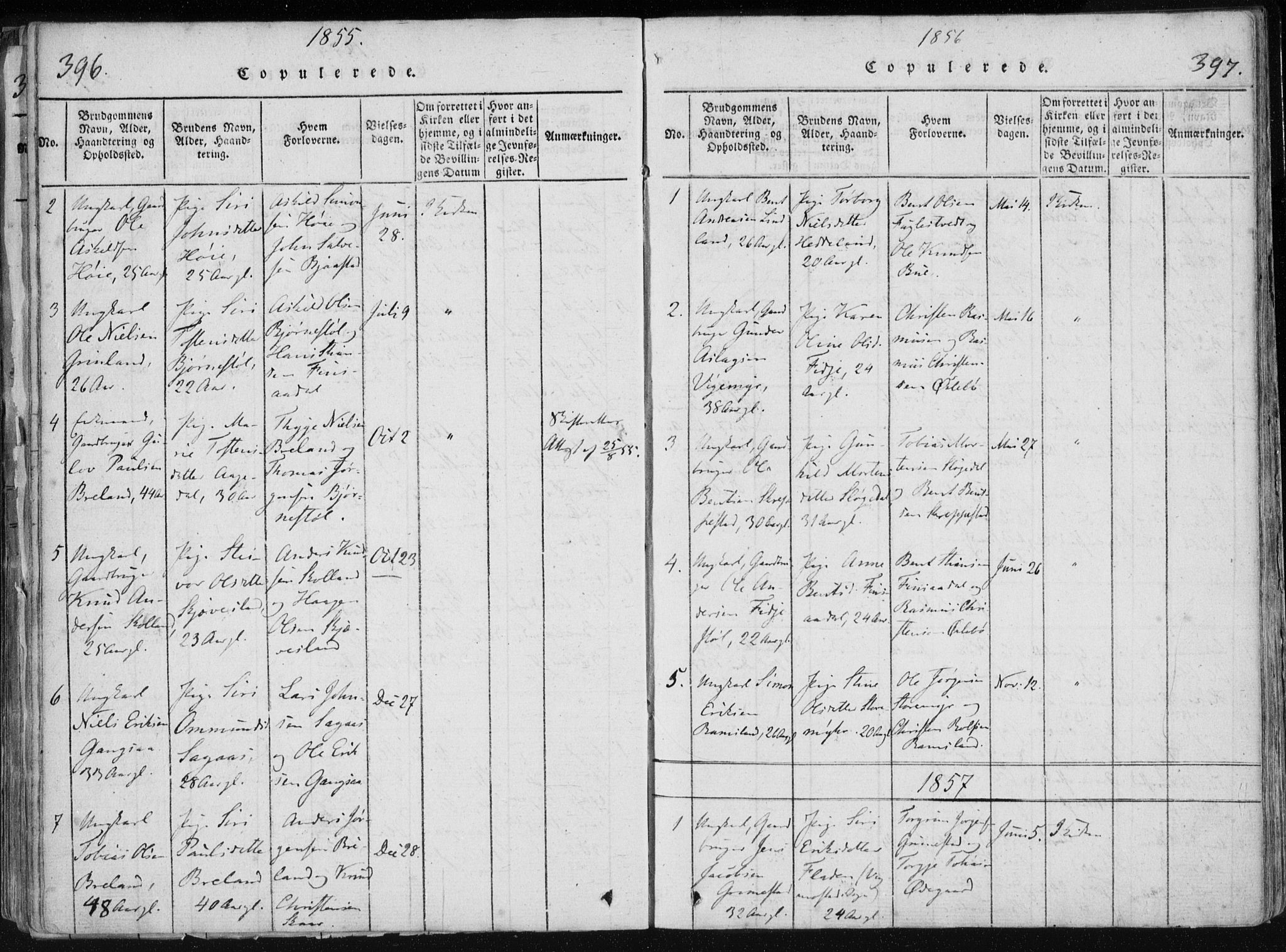 Holum sokneprestkontor, AV/SAK-1111-0022/F/Fa/Fac/L0002: Parish register (official) no. A 2, 1821-1859, p. 396-397