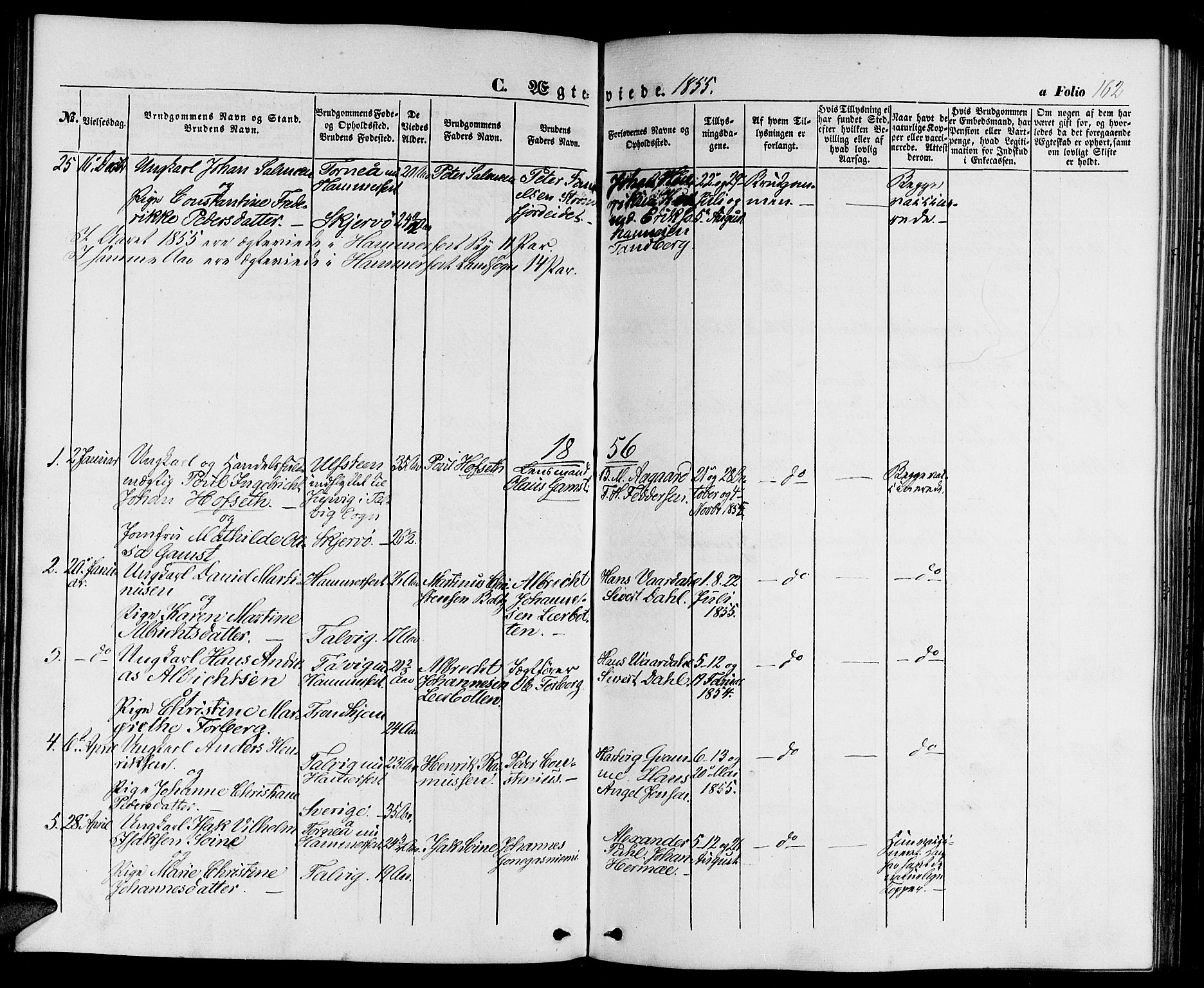 Hammerfest sokneprestkontor, SATØ/S-1347/H/Hb/L0002.klokk: Parish register (copy) no. 2, 1851-1861, p. 162