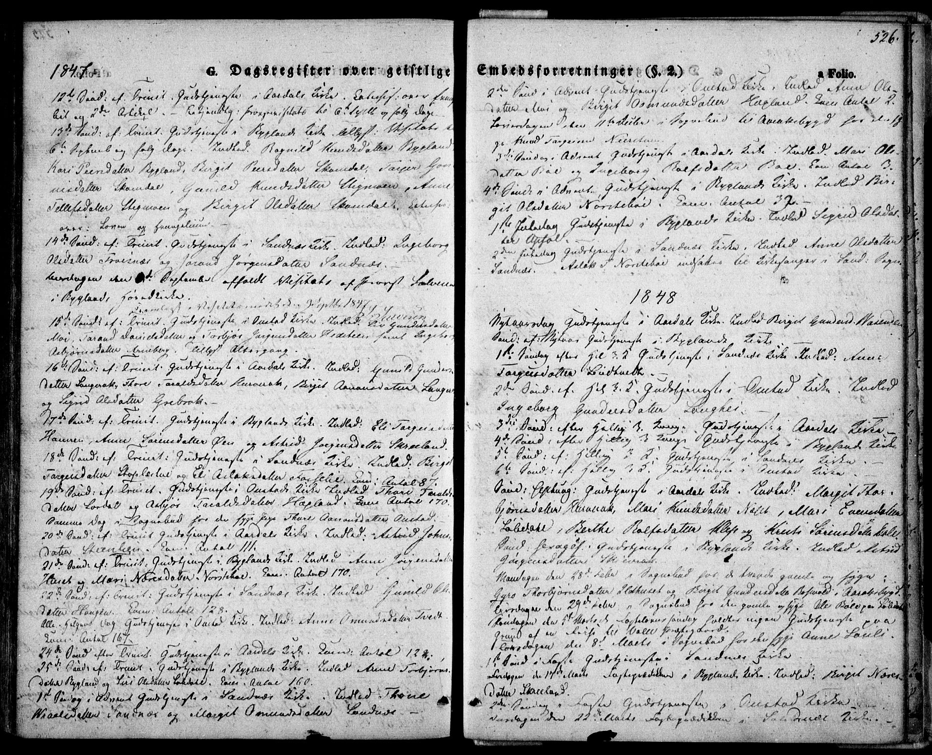 Bygland sokneprestkontor, SAK/1111-0006/F/Fa/Fab/L0004: Parish register (official) no. A 4, 1842-1858, p. 526