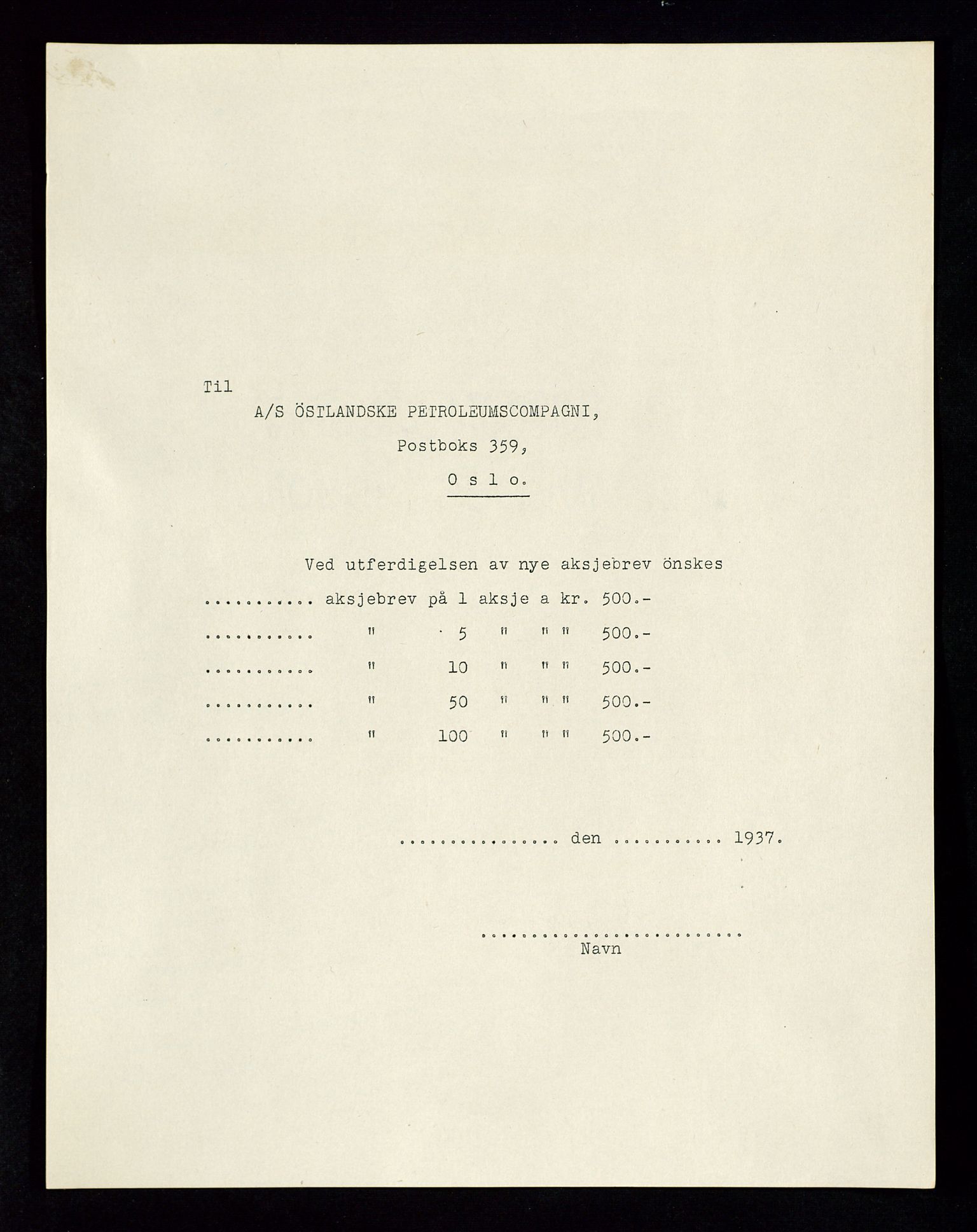 PA 1534 - Østlandske Petroleumscompagni A/S, AV/SAST-A-101954/A/Aa/L0002/0007: Generalforsamlinger. / Ekstraordinær generalforsamling, 1937, p. 14