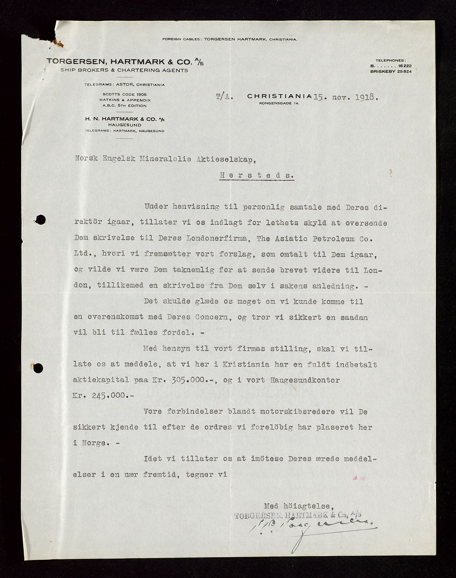 Pa 1521 - A/S Norske Shell, AV/SAST-A-101915/E/Ea/Eaa/L0003: Sjefskorrespondanse, 1918, p. 274