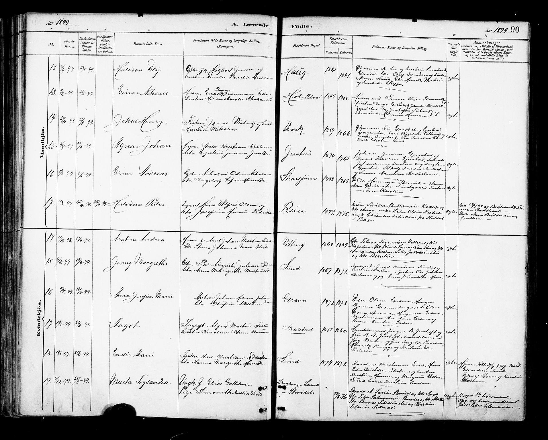 Ministerialprotokoller, klokkerbøker og fødselsregistre - Nordland, AV/SAT-A-1459/881/L1167: Parish register (copy) no. 881C04, 1886-1899, p. 90