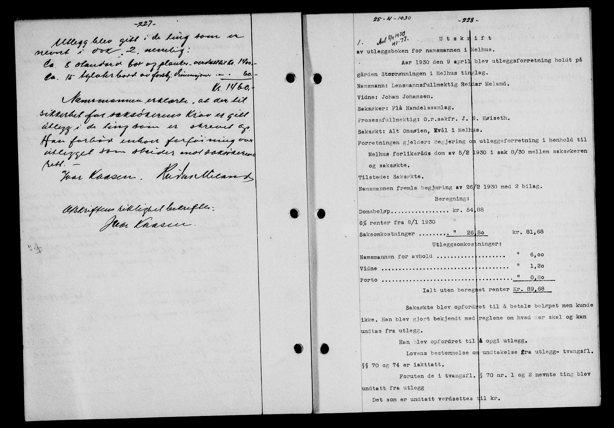Gauldal sorenskriveri, SAT/A-0014/1/2/2C/L0039: Mortgage book no. 40, 1930-1930, Deed date: 25.04.1930