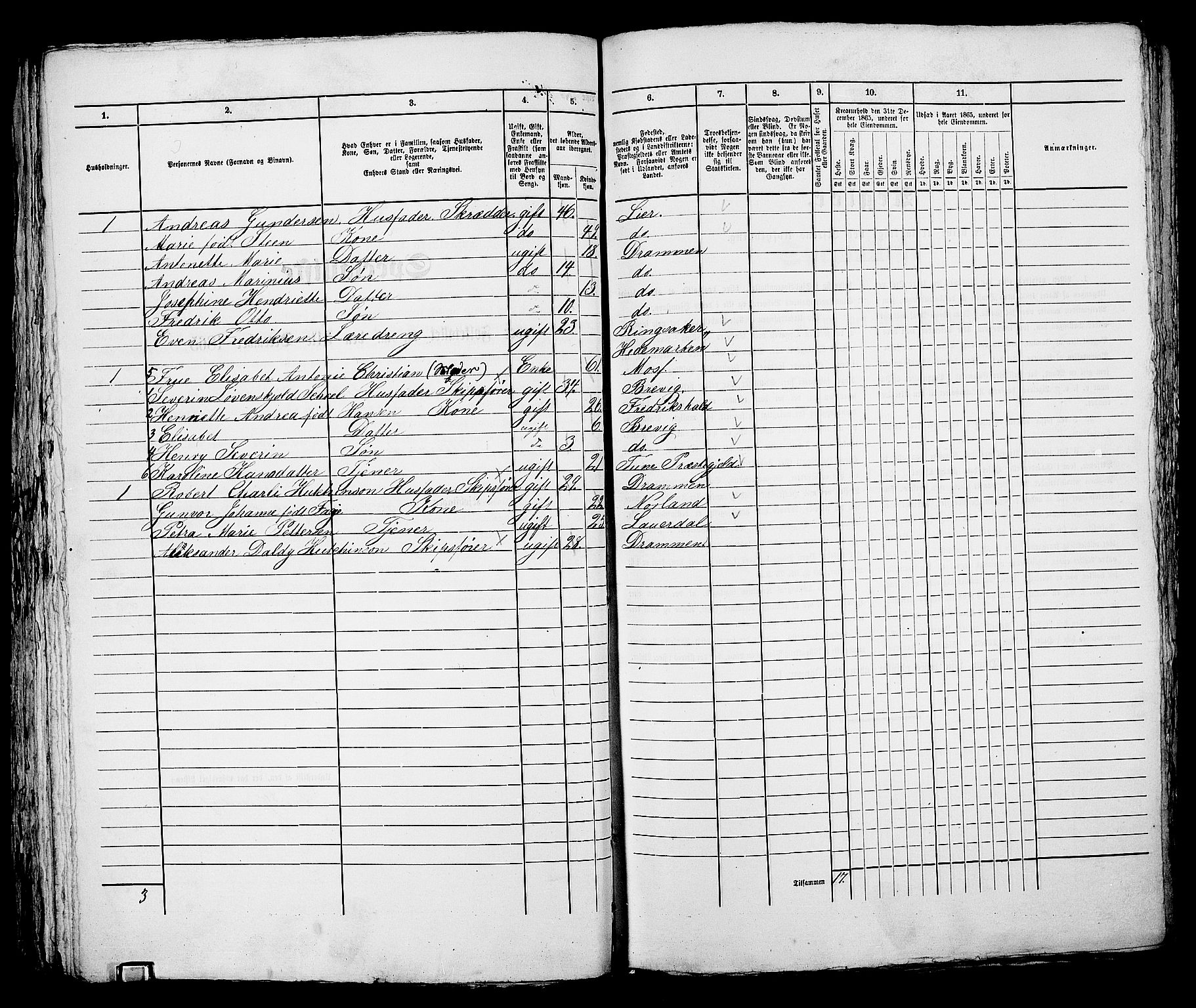 RA, 1865 census for Bragernes in Drammen, 1865, p. 206