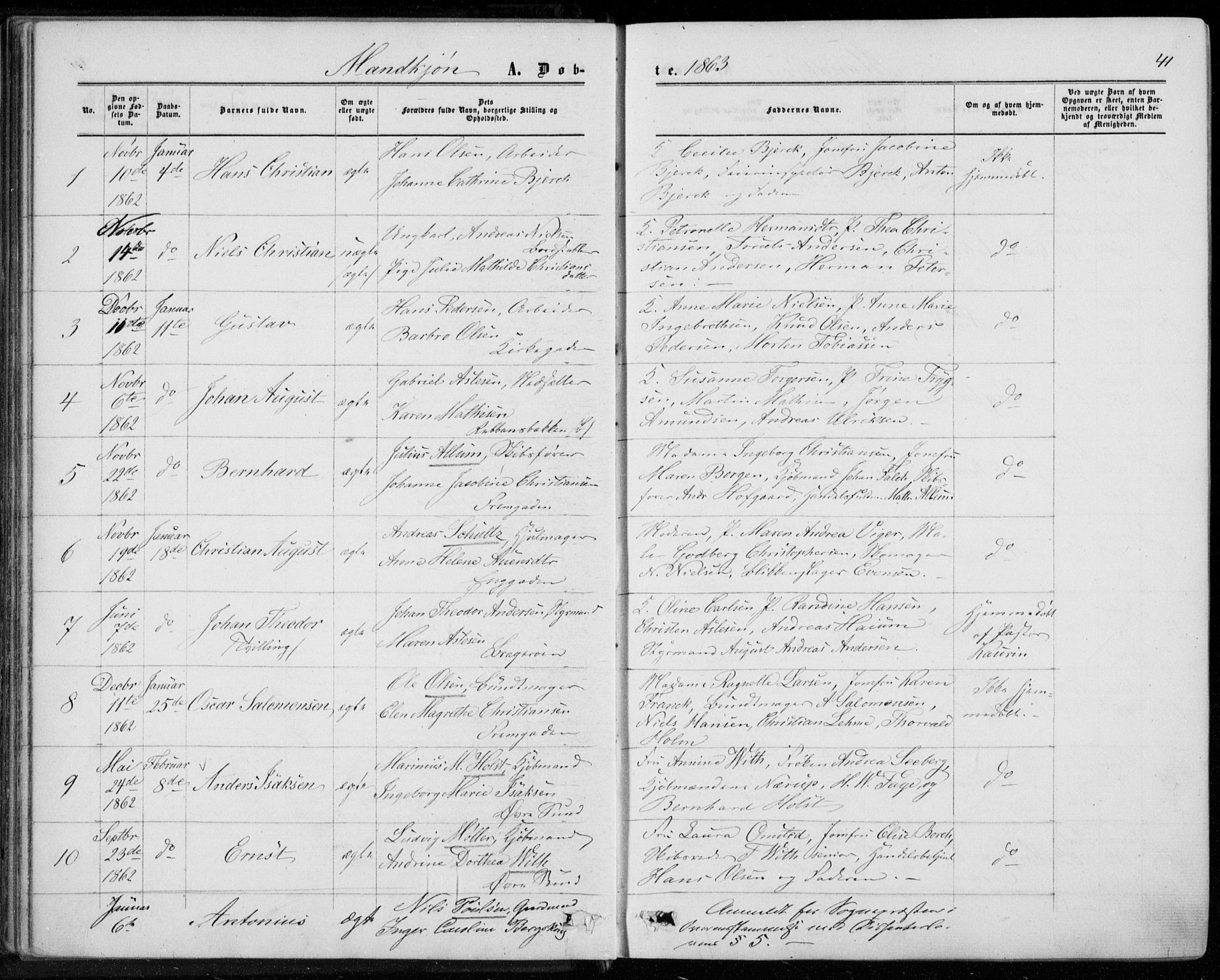 Bragernes kirkebøker, AV/SAKO-A-6/F/Fb/L0003: Parish register (official) no. II 3, 1860-1868, p. 41