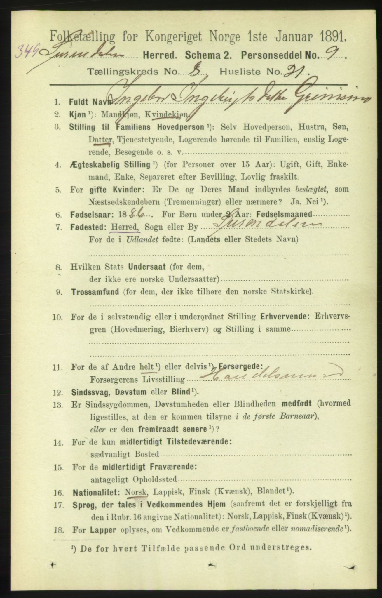 RA, 1891 census for 1566 Surnadal, 1891, p. 2201