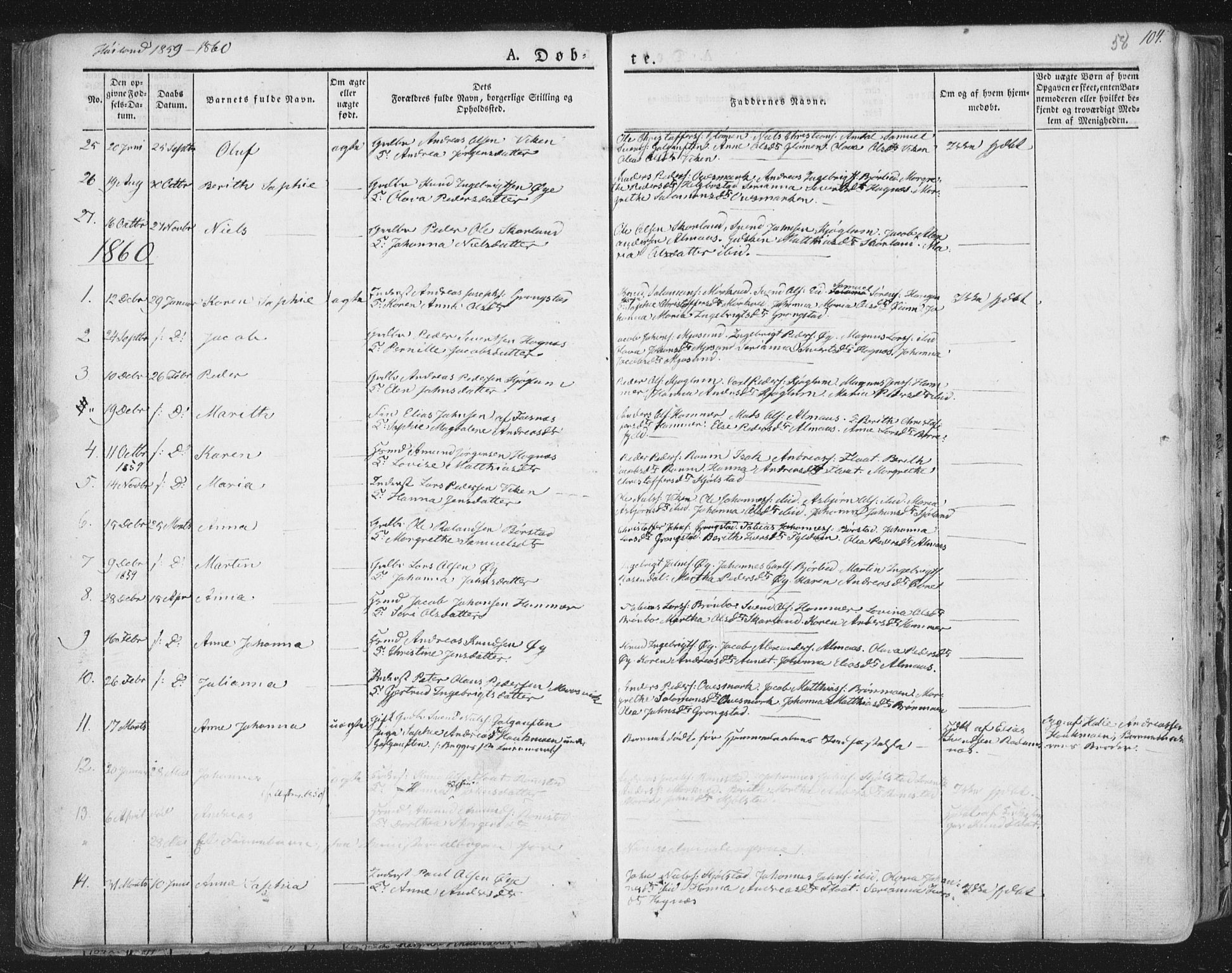 Ministerialprotokoller, klokkerbøker og fødselsregistre - Nord-Trøndelag, SAT/A-1458/758/L0513: Parish register (official) no. 758A02 /2, 1839-1868, p. 58