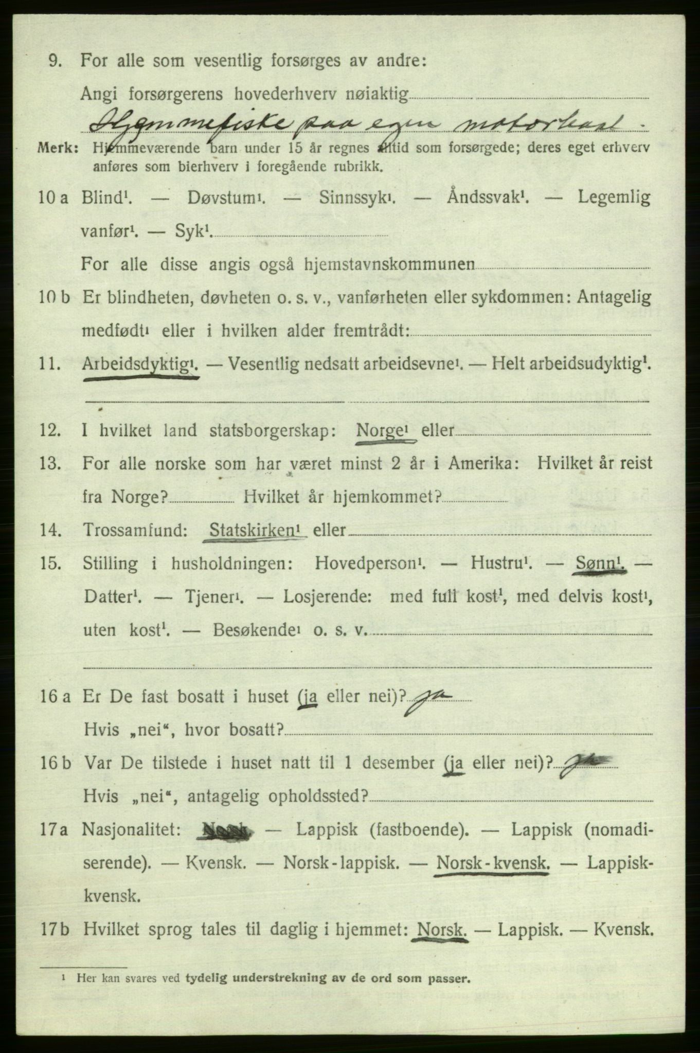 SATØ, 1920 census for Gamvik, 1920, p. 2385