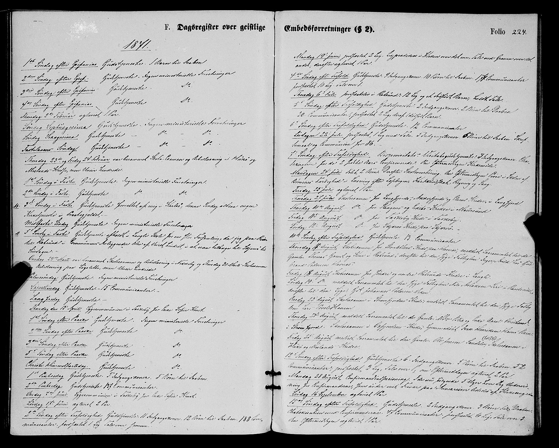 Skjervøy sokneprestkontor, SATØ/S-1300/H/Ha/Haa/L0008kirke: Parish register (official) no. 8, 1871-1877, p. 224