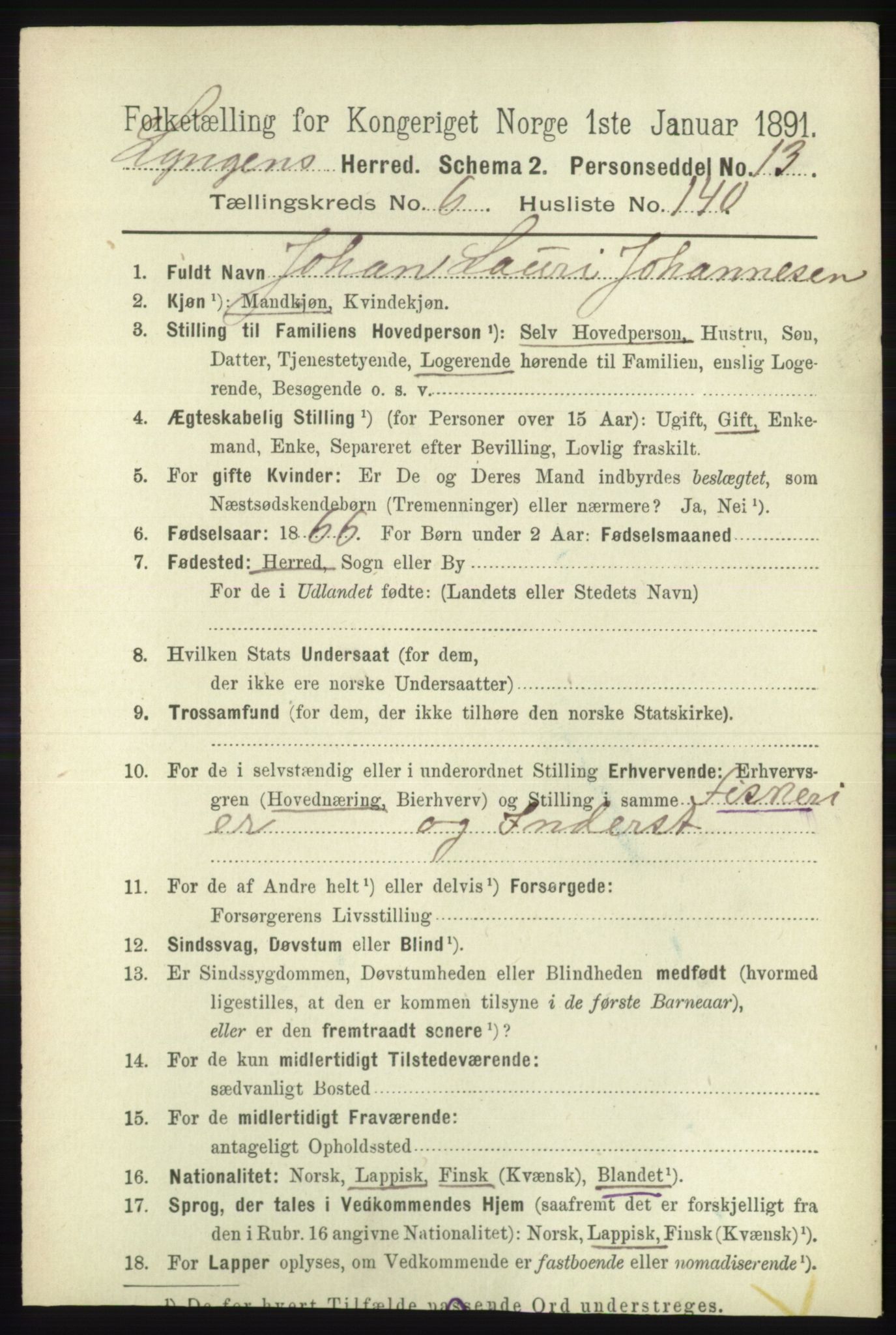 RA, 1891 census for 1938 Lyngen, 1891, p. 6242