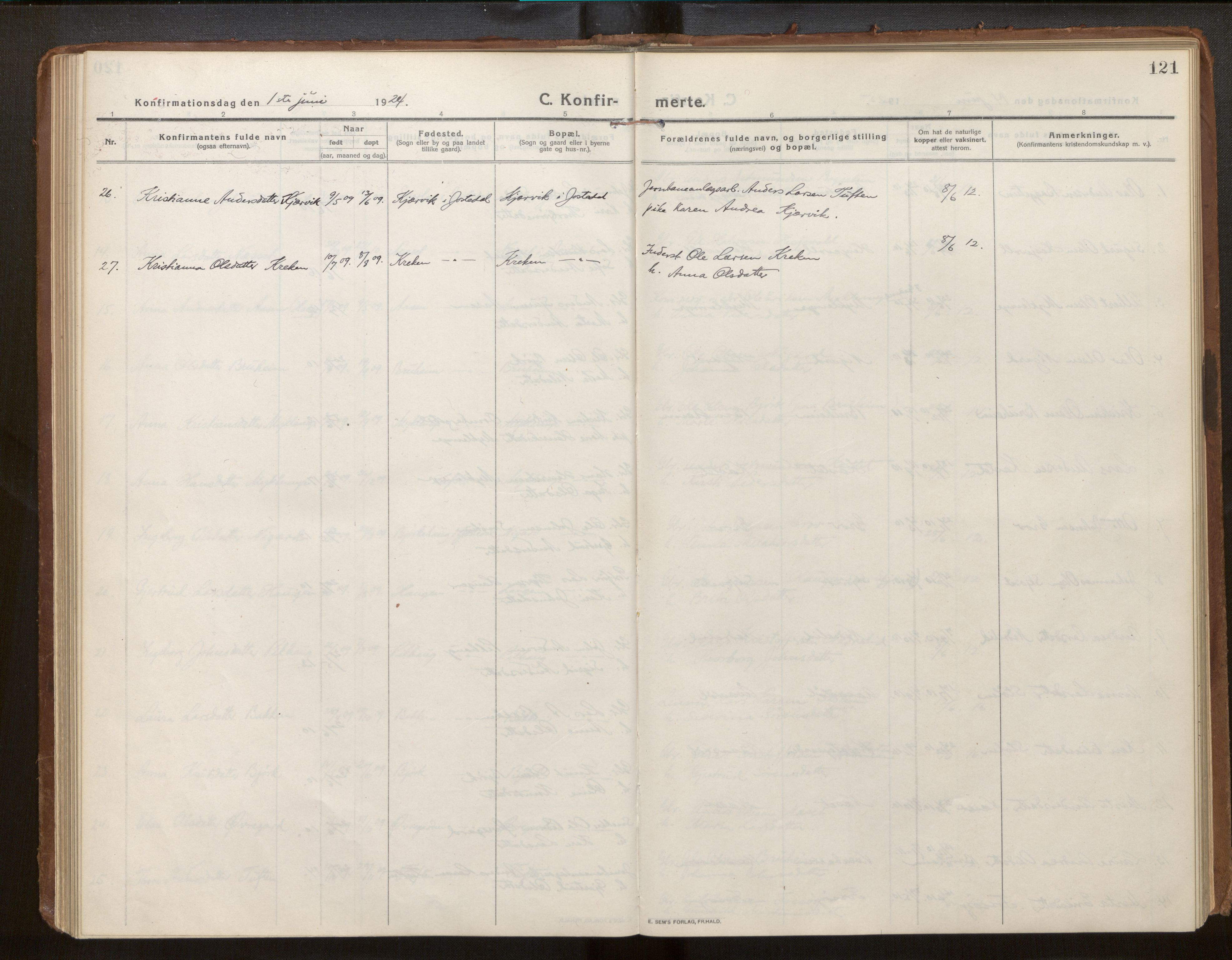 Jostedal sokneprestembete, AV/SAB-A-80601/H/Haa/Haab/L0002: Parish register (official) no. B 2, 1915-1931, p. 121